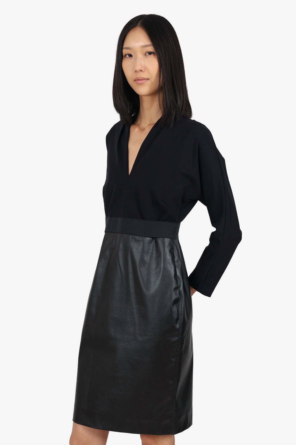 Lanvin Black V-Neck Long Sleeve Dress Estimated Size S/M