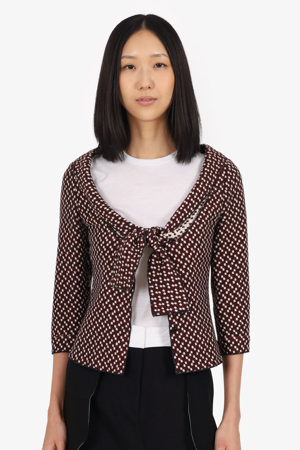 Miu Miu Red/Cream Wool Knit Jacket Size 40