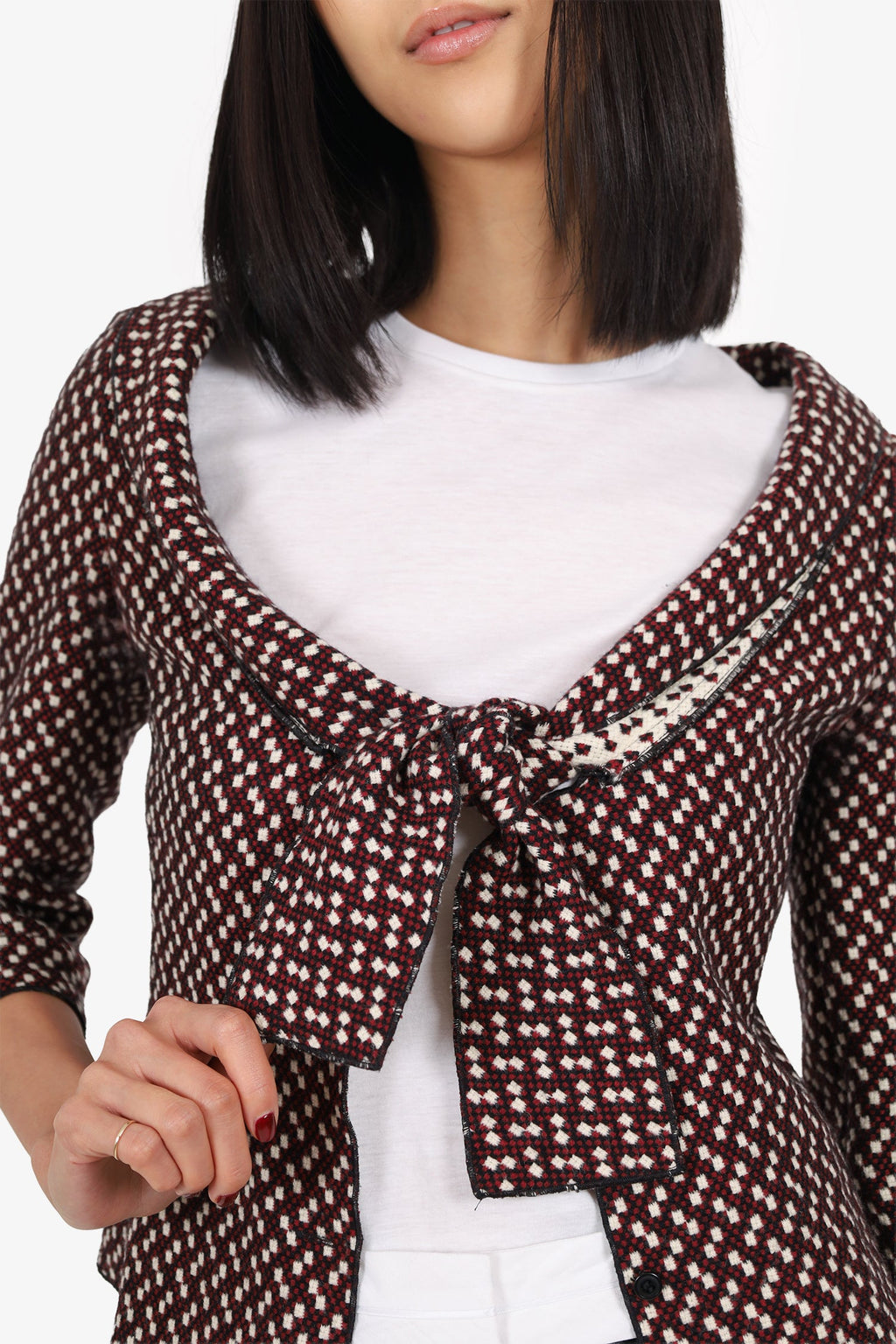 Miu Miu Red/Cream Wool Knit Jacket Size 40