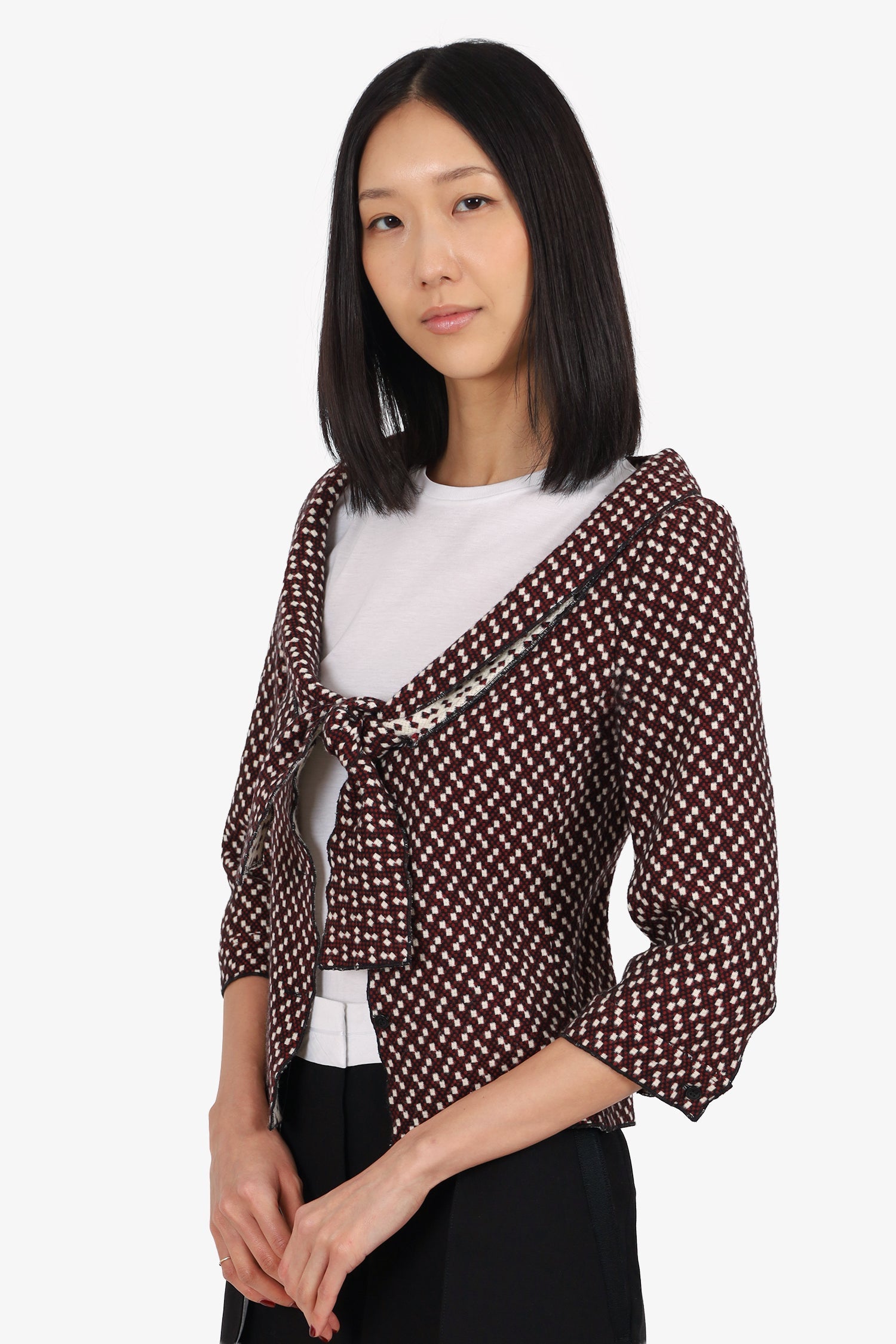 Miu Miu Red/Cream Wool Knit Jacket Size 40