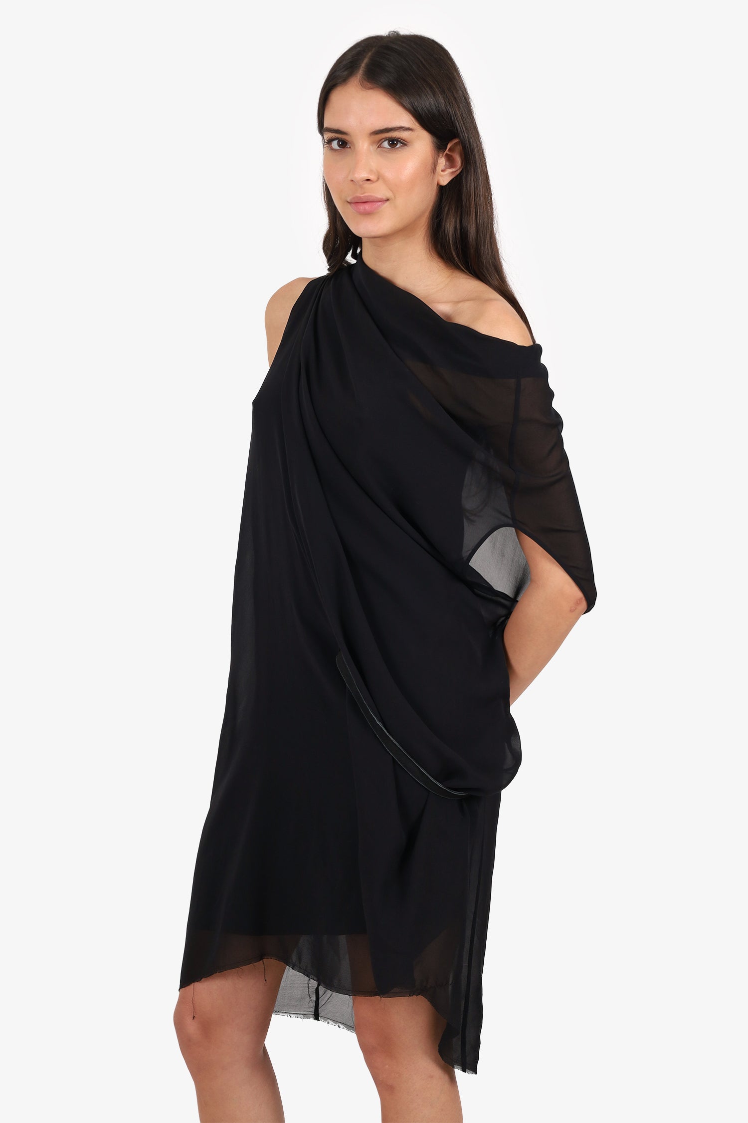 Helmut Lang Black Sheer Ruched Sleeveless Dress Size 4