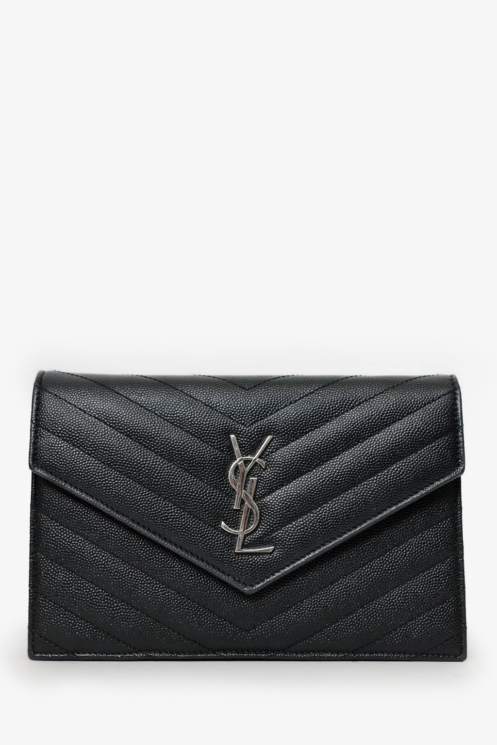 Saint Laurent Black Grained Leather Envelope Wallet On Chain