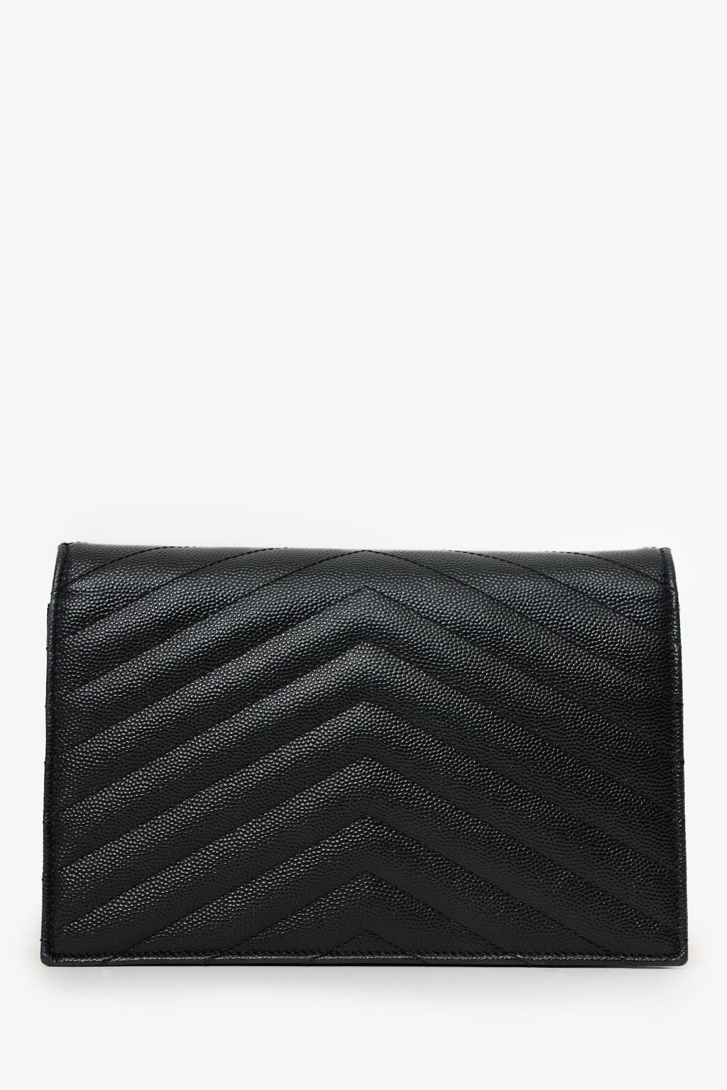 Saint Laurent Black Grained Leather Envelope Wallet On Chain