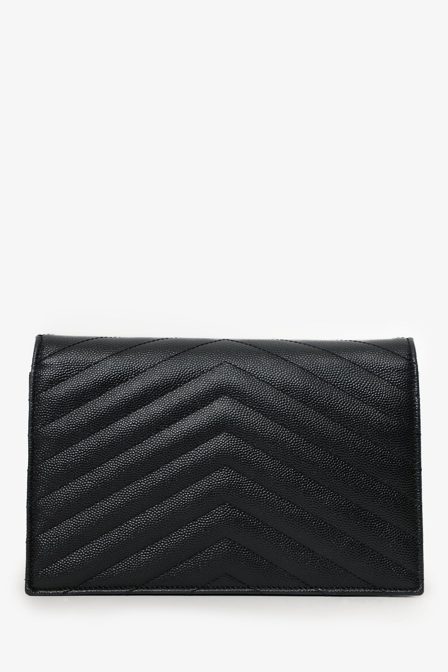 Saint Laurent Black Grained Leather Envelope Wallet On Chain