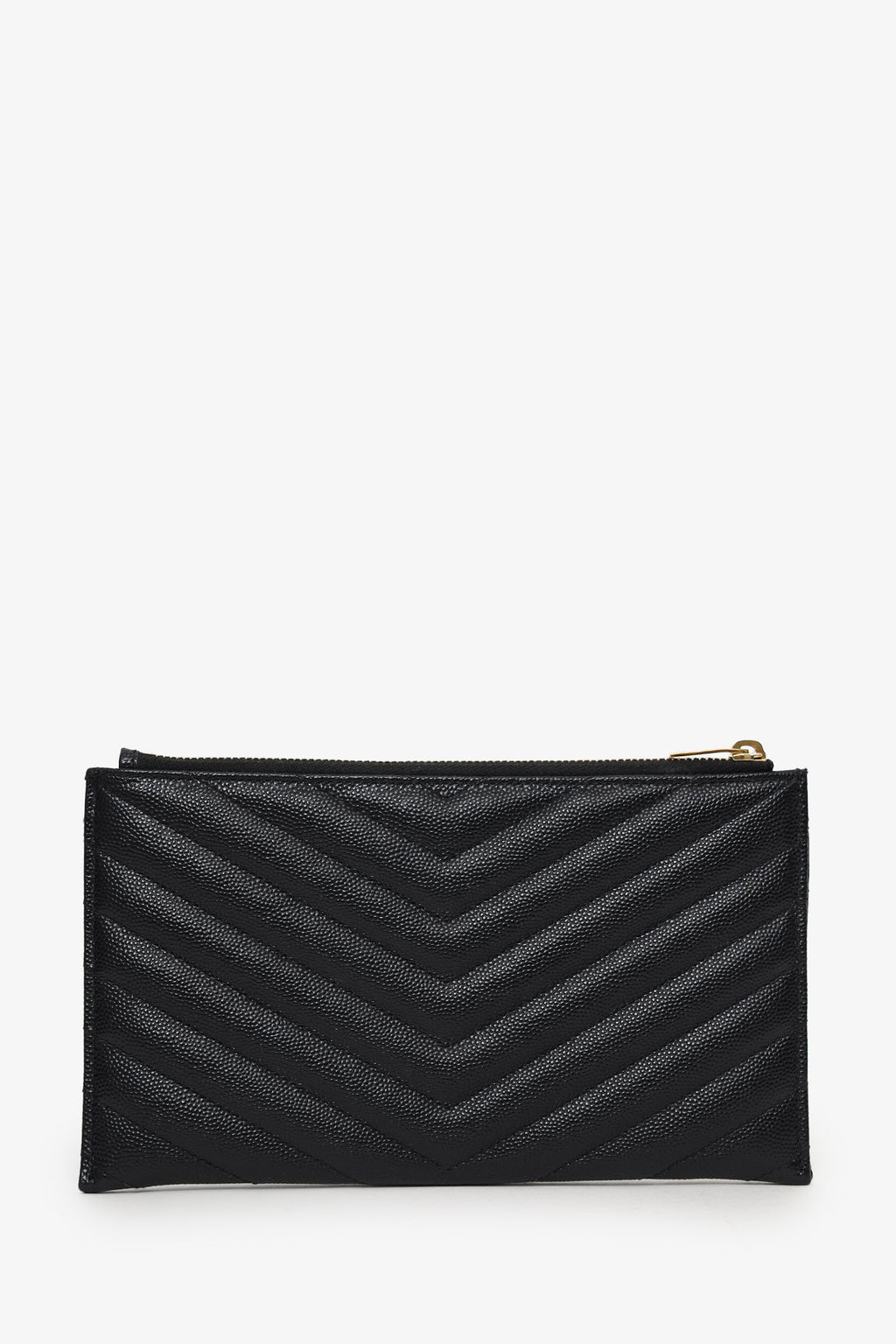 Saint Laurent Black Grained Leather Matelasse YSL Monogram Small Zip Top Bill Pouch