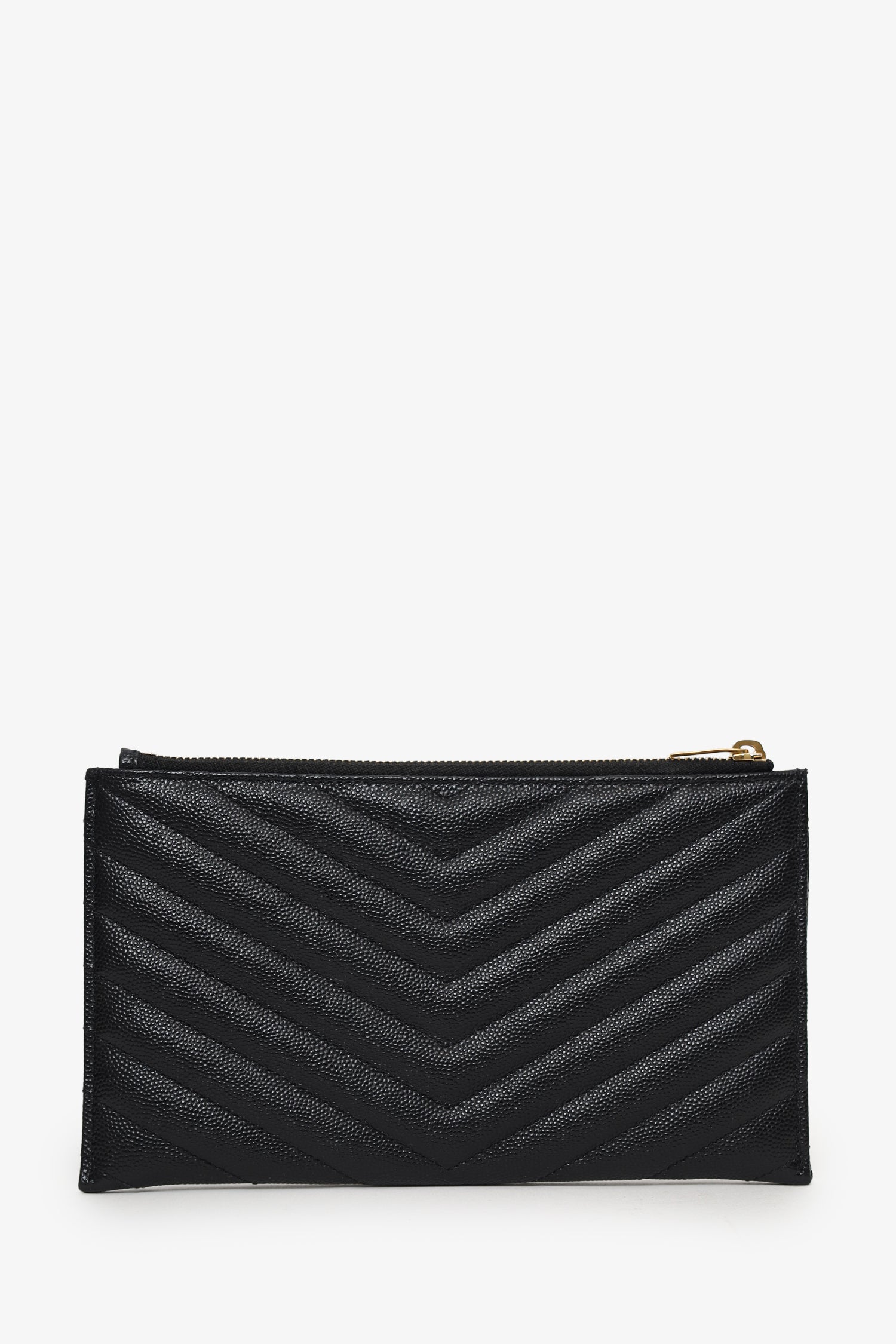Saint Laurent Black Grained Leather Matelasse YSL Monogram Small Zip Top Bill Pouch