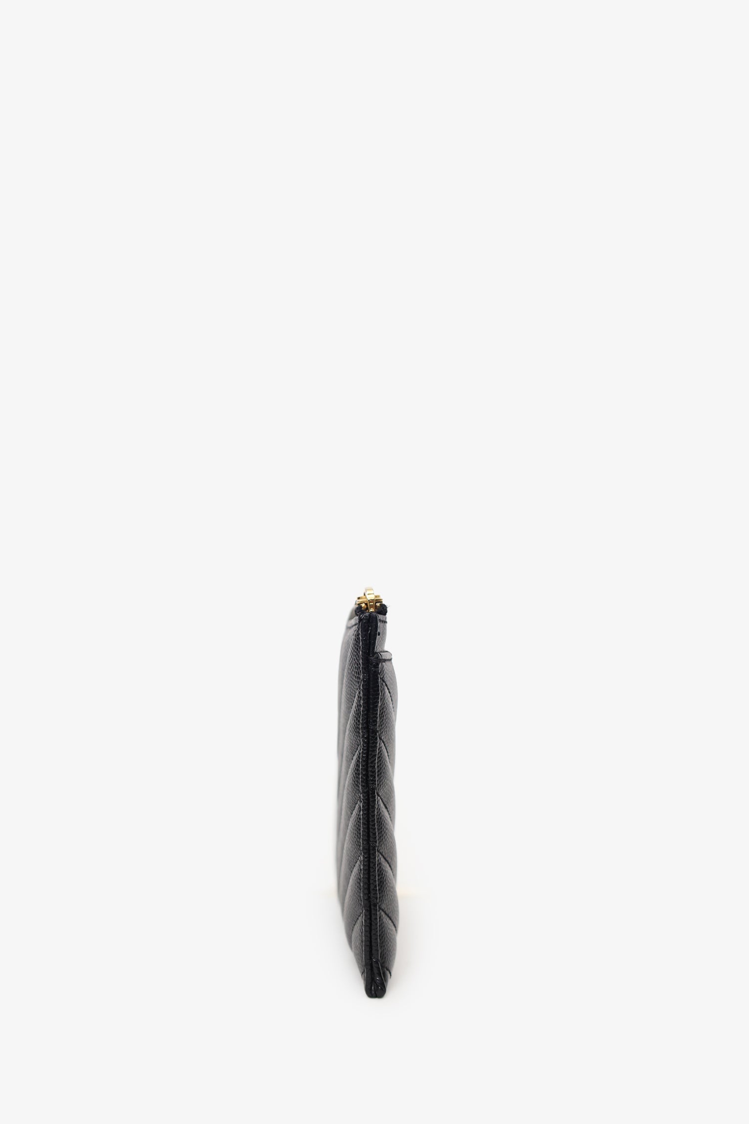 Saint Laurent Black Grained Leather Matelasse YSL Monogram Small Zip Top Bill Pouch