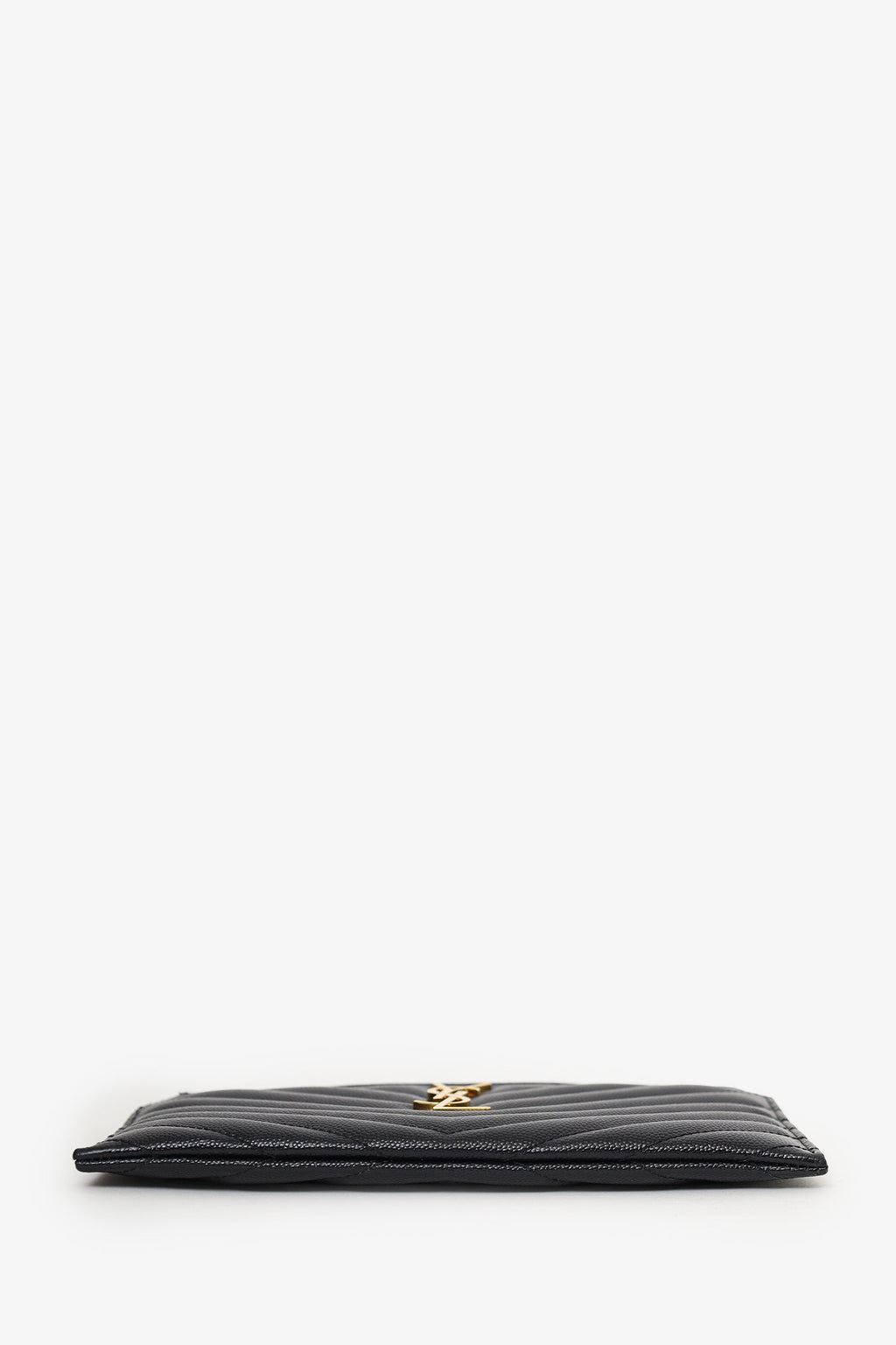 Saint Laurent Black Grained Leather Matelasse YSL Monogram Small Zip Top Bill Pouch
