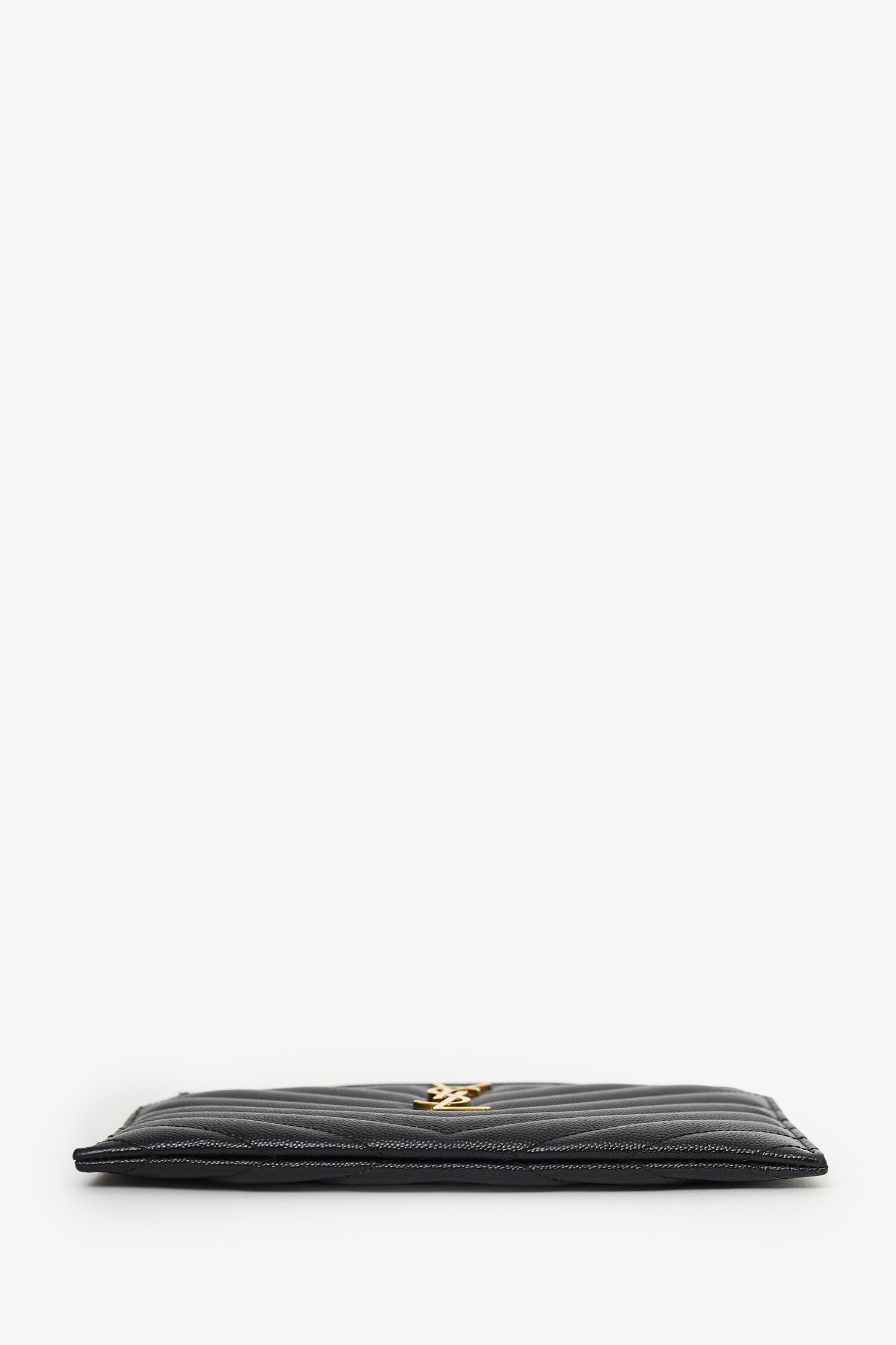 Saint Laurent Black Grained Leather Matelasse YSL Monogram Small Zip Top Bill Pouch