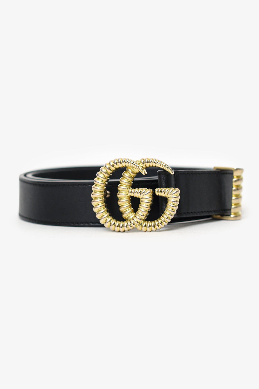 Gucci Black/Gold Leather GG Belt Size 70/28