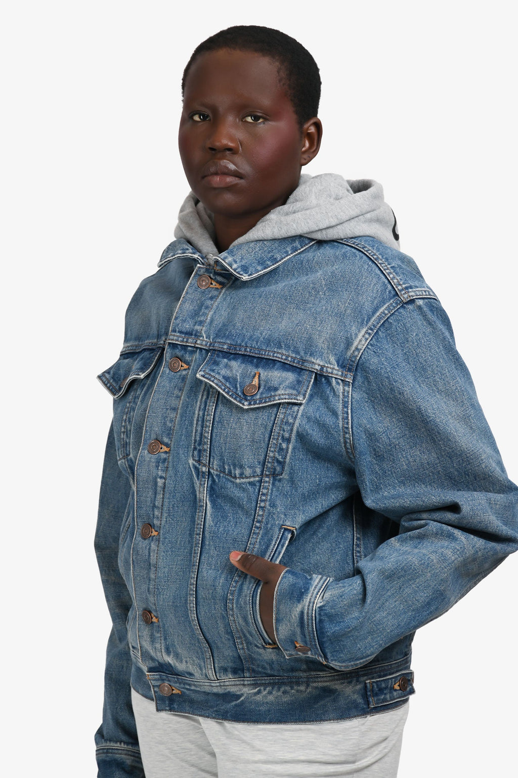 Celine Blue/Grey Denim Hoodie Jacket Size M
