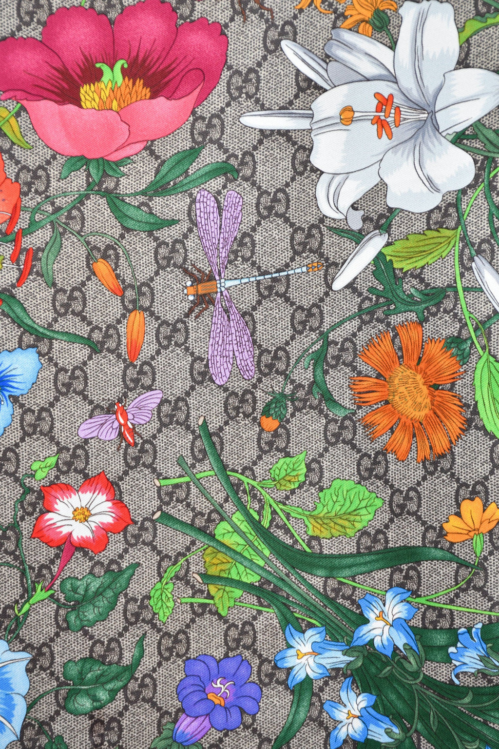 Gucci Brown/Pink Multicolour Floral Silk Scarf 90
