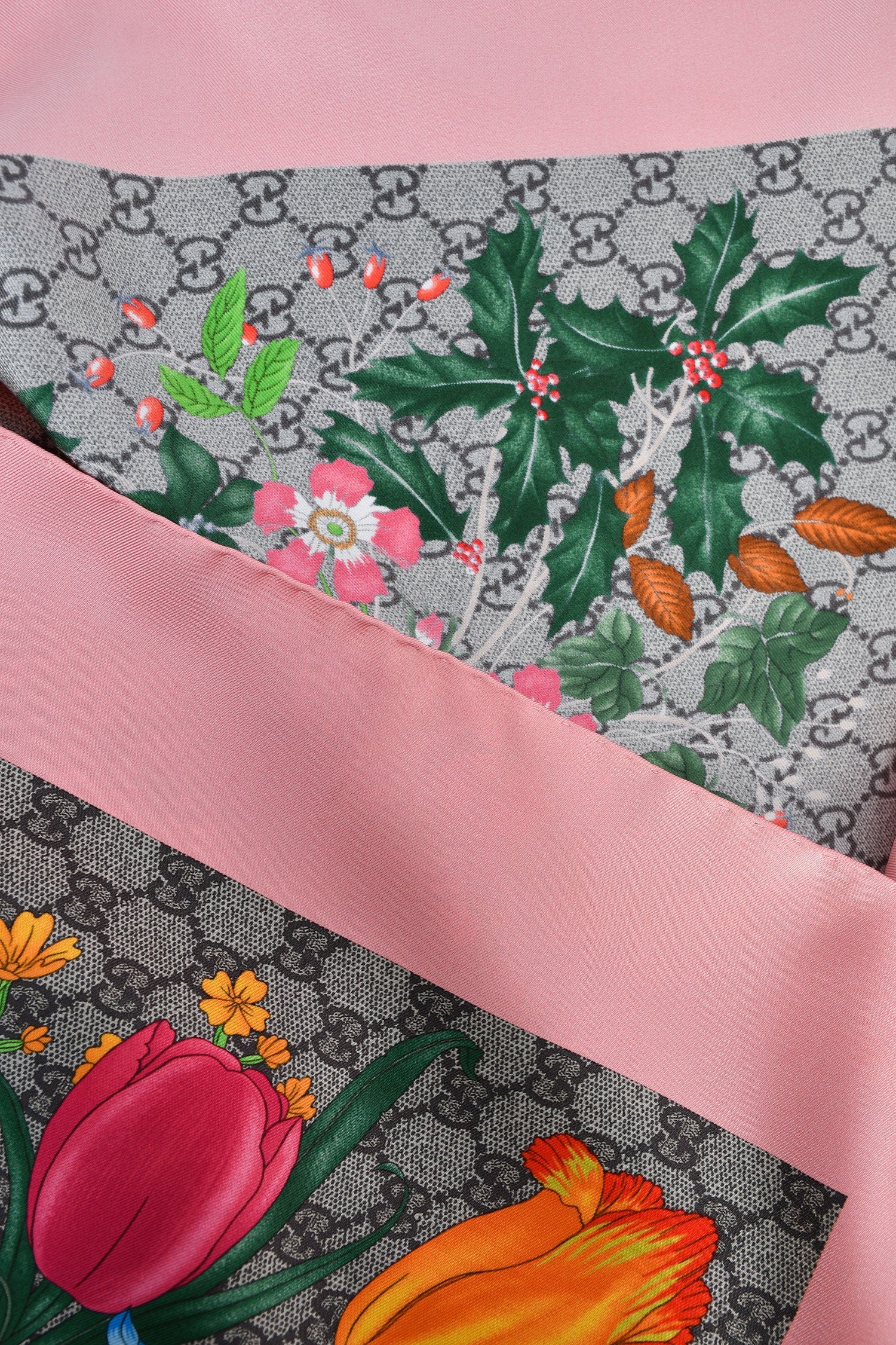 Gucci Brown/Pink Multicolour Floral Silk Scarf 90