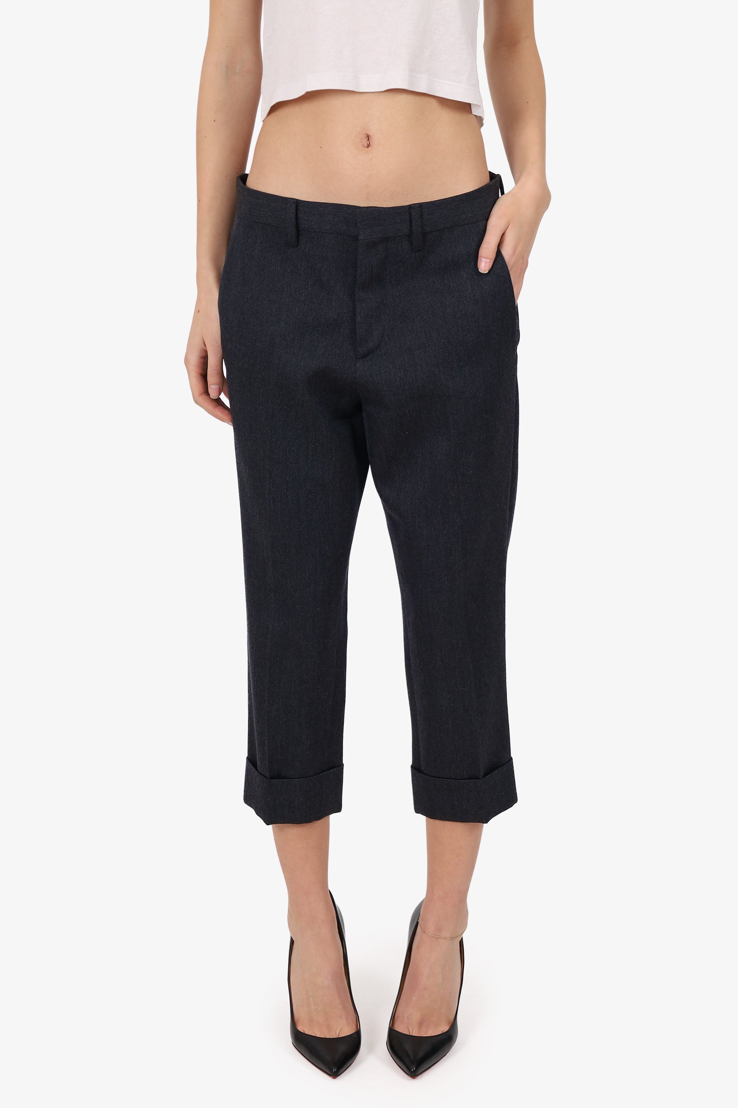 Miu Miu 2007 Grey Wool Tailored Capris Size 38