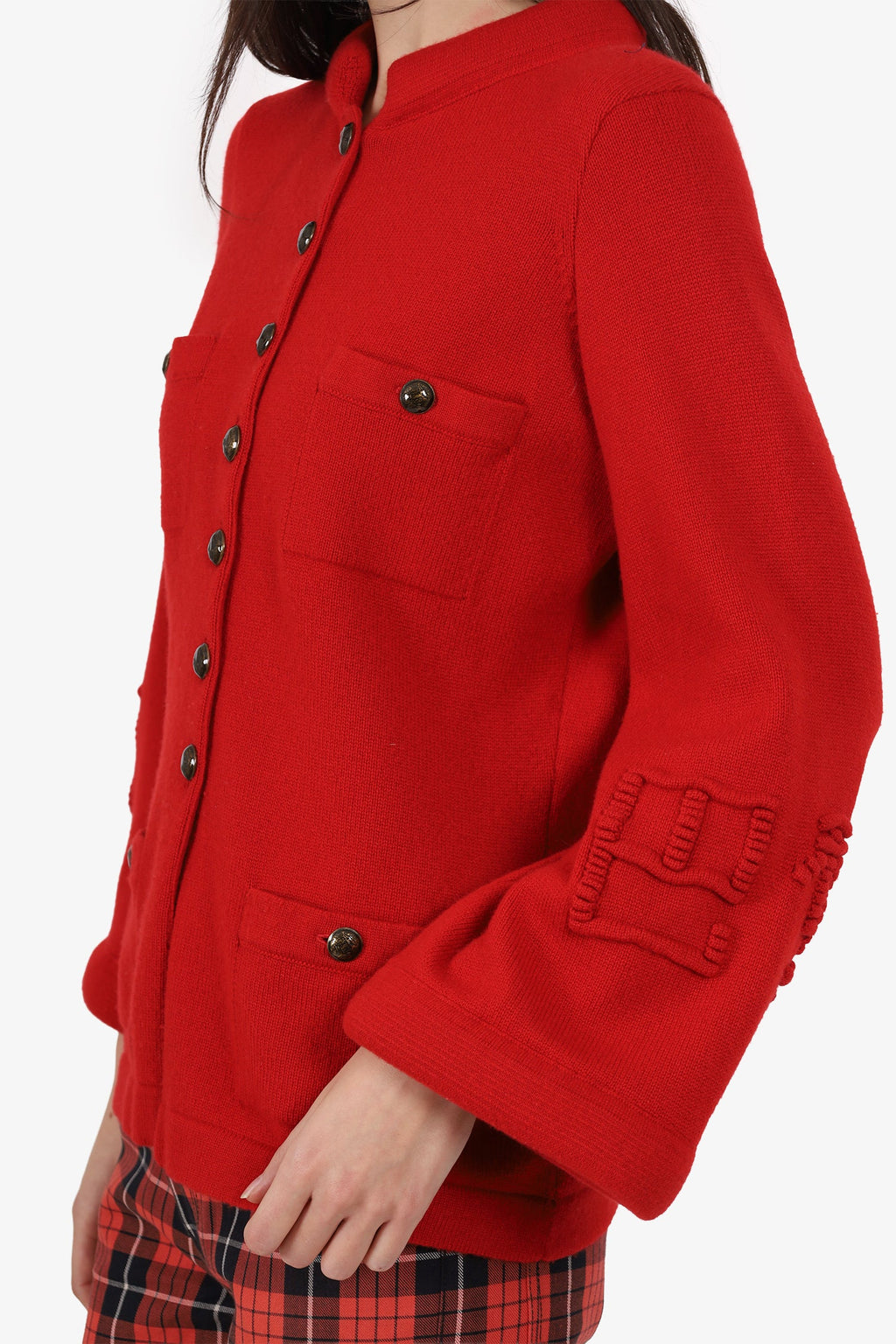 Pre-Loved Chanel™ 2010 'Shanghai Metiers d'Art' Runway Red Cashmere/Wool Buttoned igan Size 40