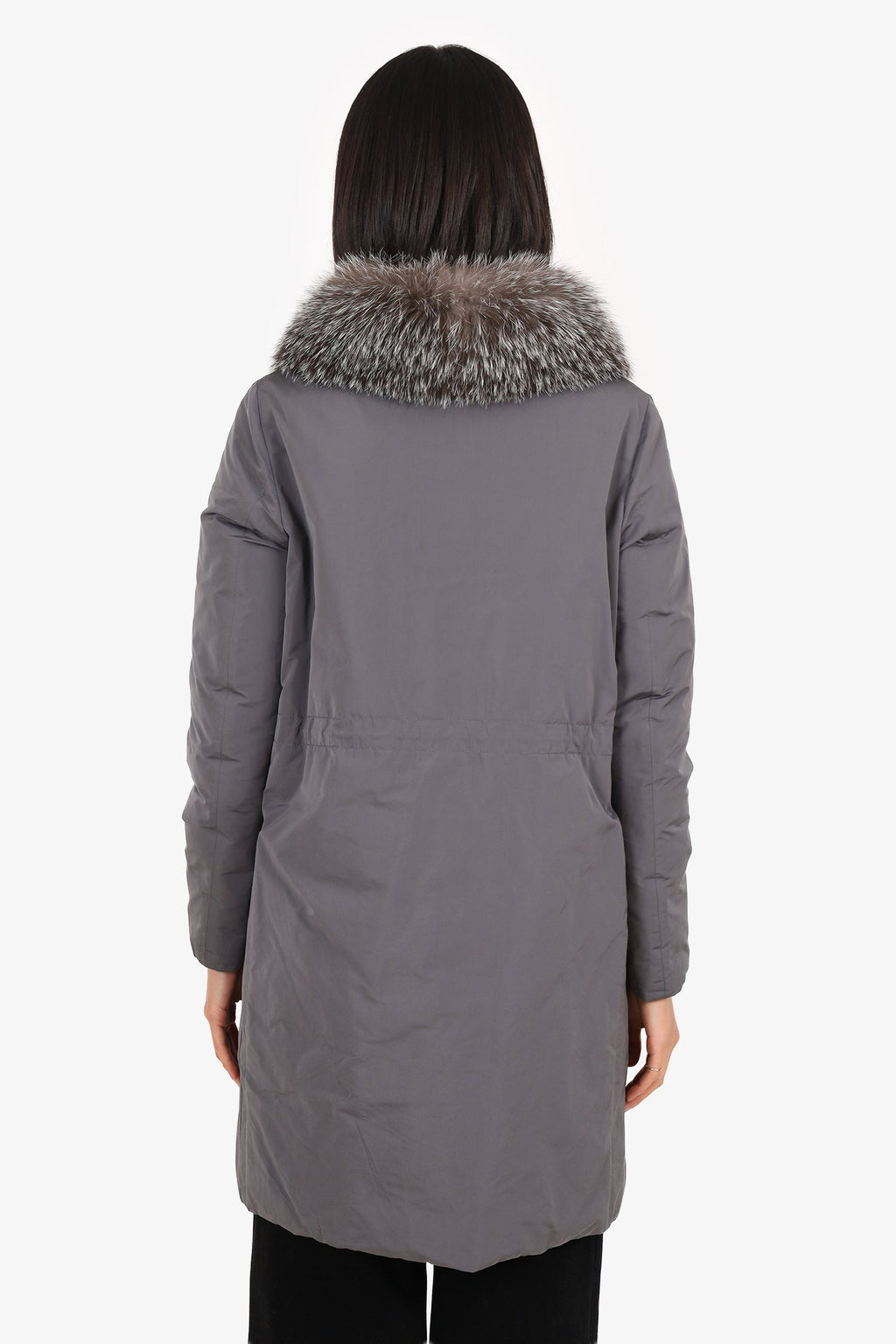 Brunello Cucinelli Grey Down Fur Hooded Coat Size 42