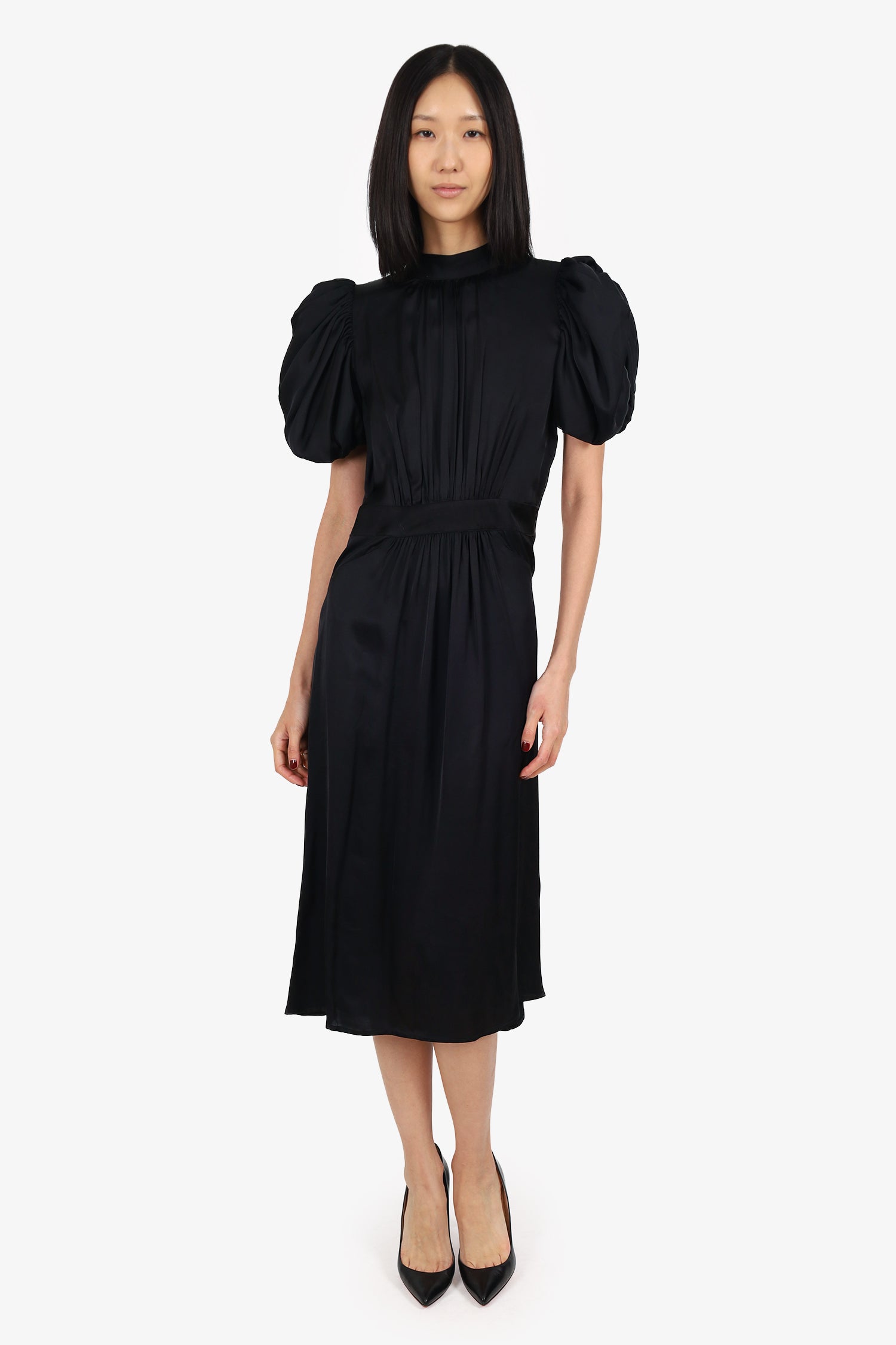Rotate Birger Christensen Black/Crystal Embellished Puff Sleeve Dress Size 6