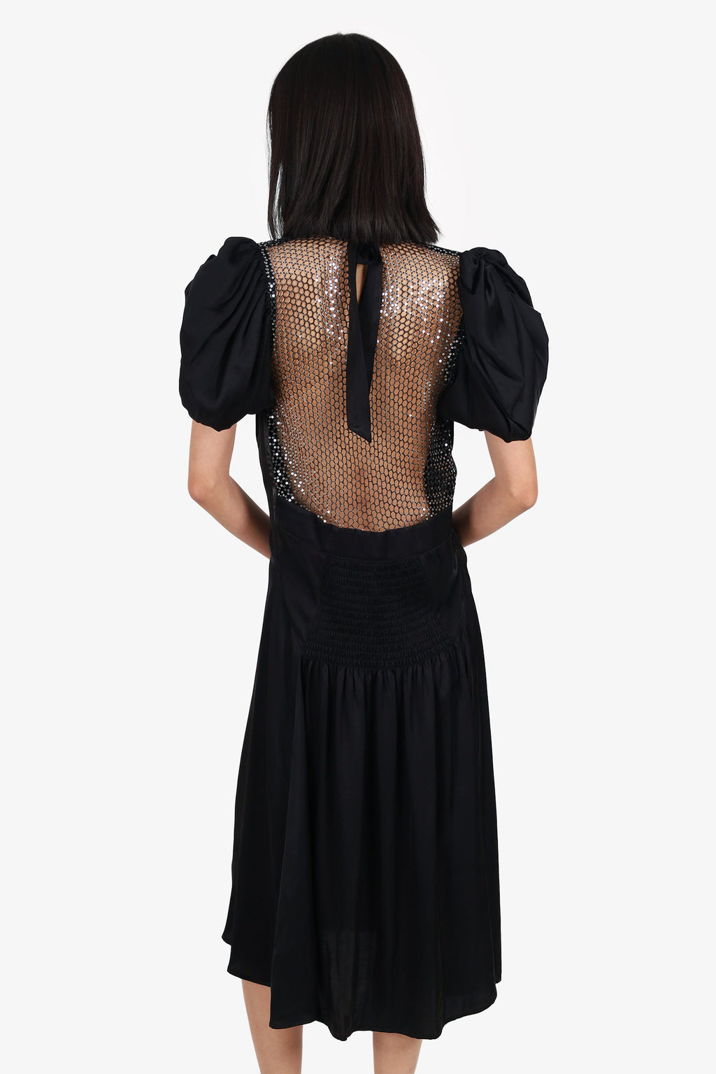 Rotate Birger Christensen Black/Crystal Embellished Puff Sleeve Dress Size 6