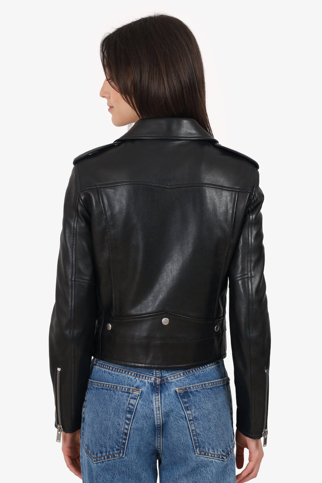 Saint Laurent Black Leather Moto Jacket Size 36