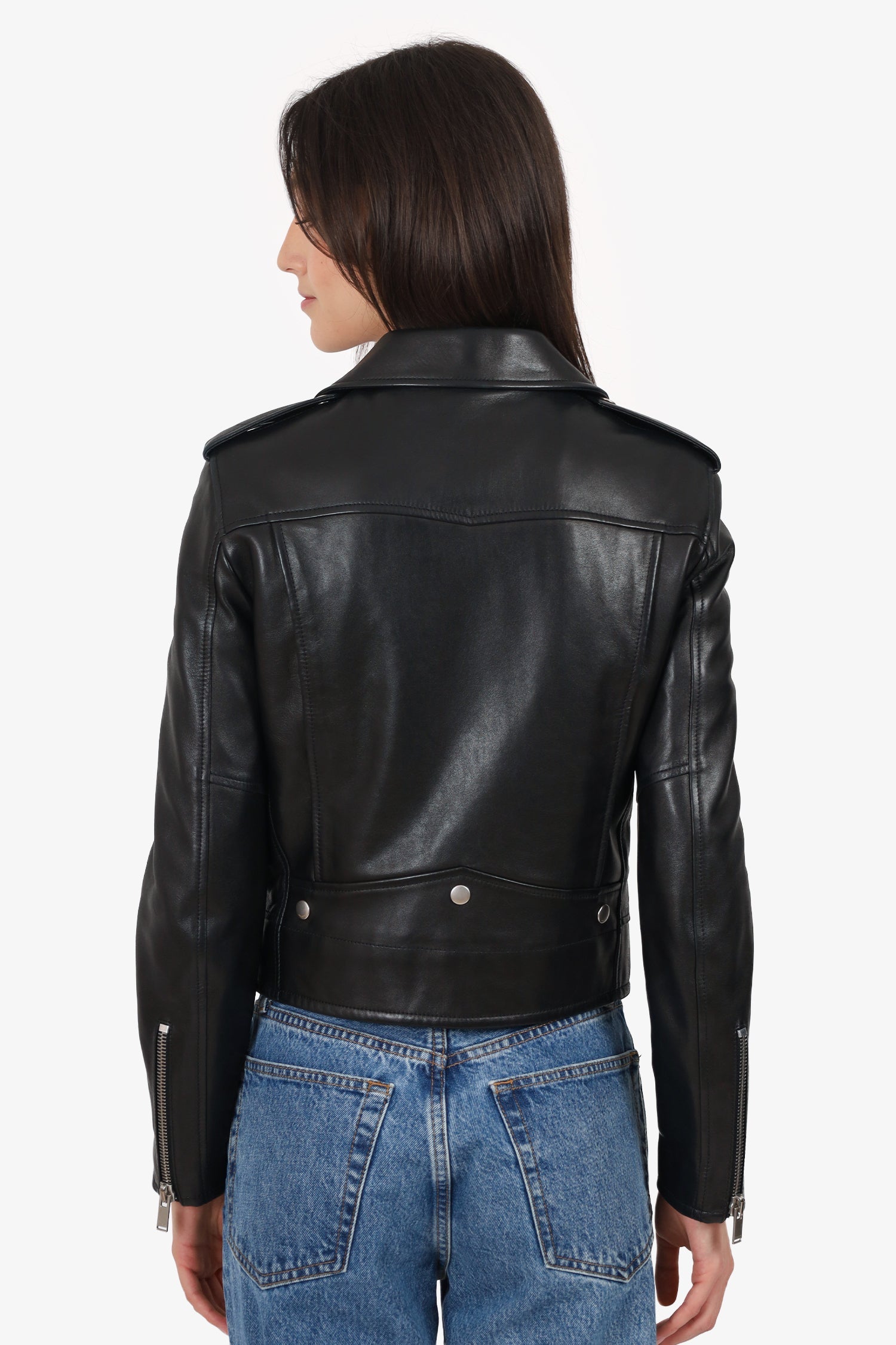 Saint Laurent Black Leather Moto Jacket Size 36