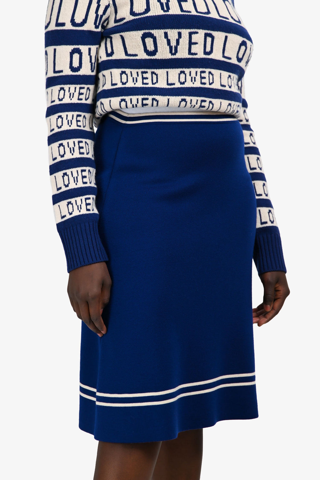 Gucci Blue Wool Midi Knit Skirt Size M