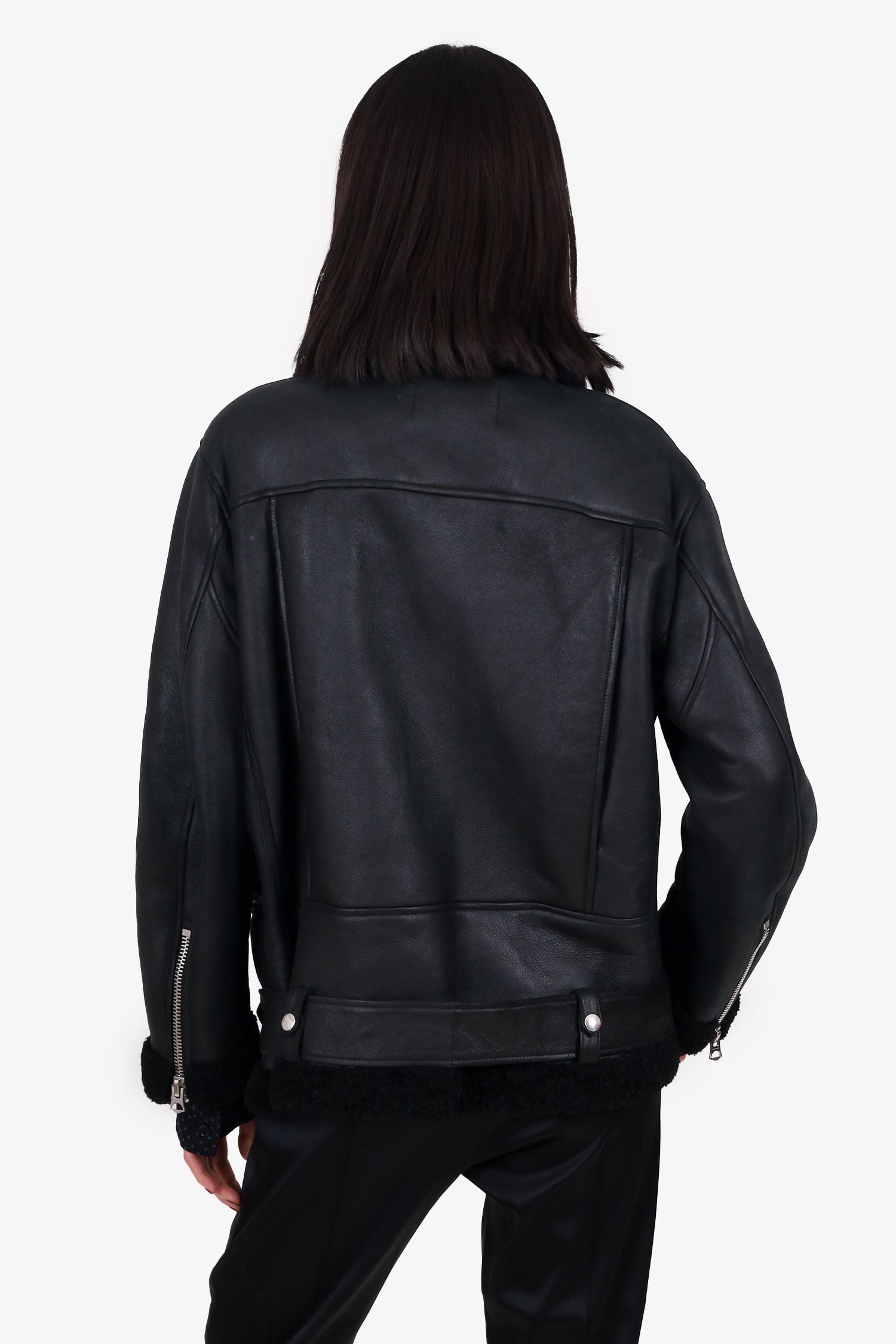 Acne Studios Black Leather/Shearling Biker Jacket Size 38