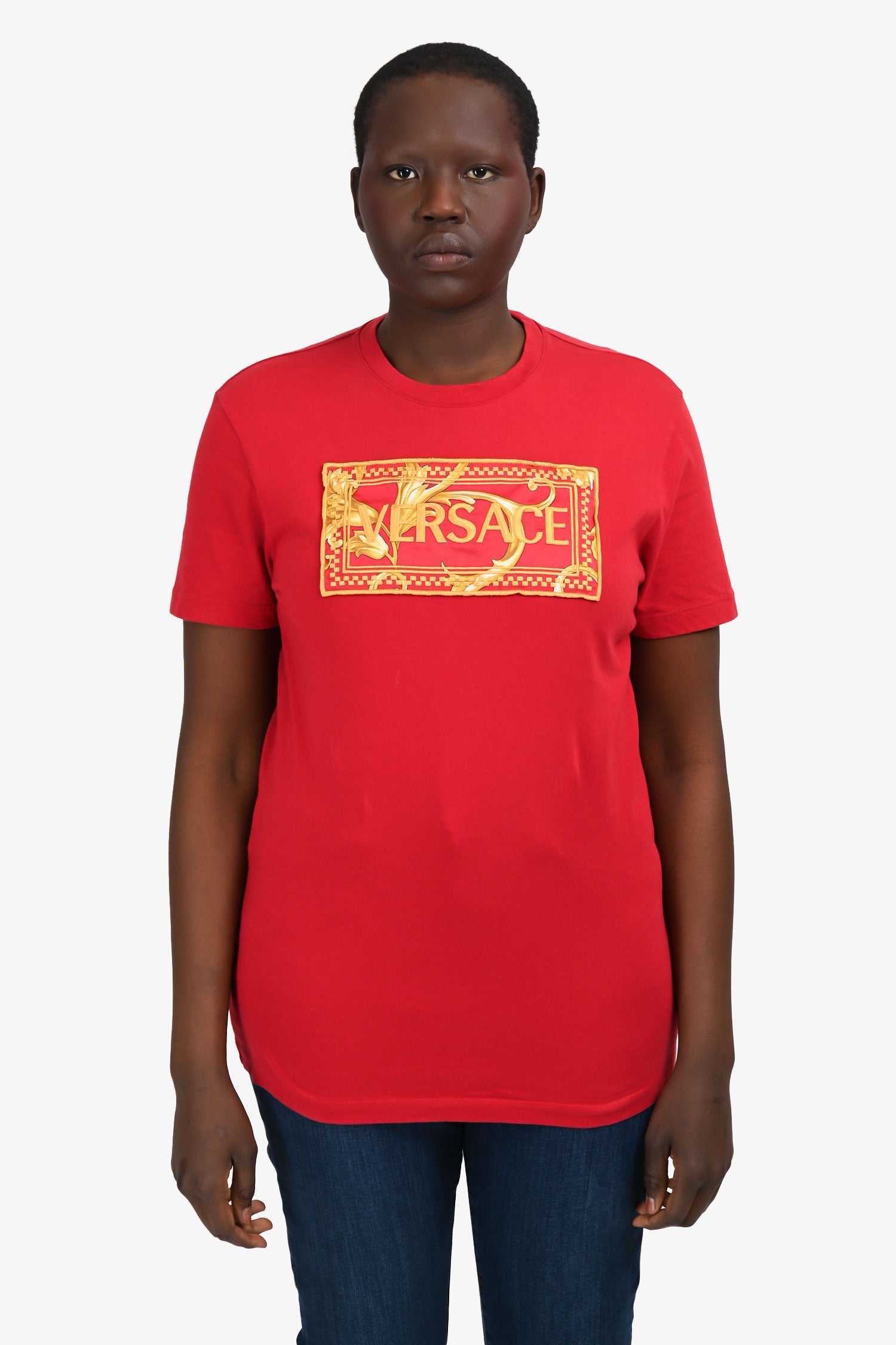 Versace Red Cotton Yellow Graphic T-Shirt Size M Mens