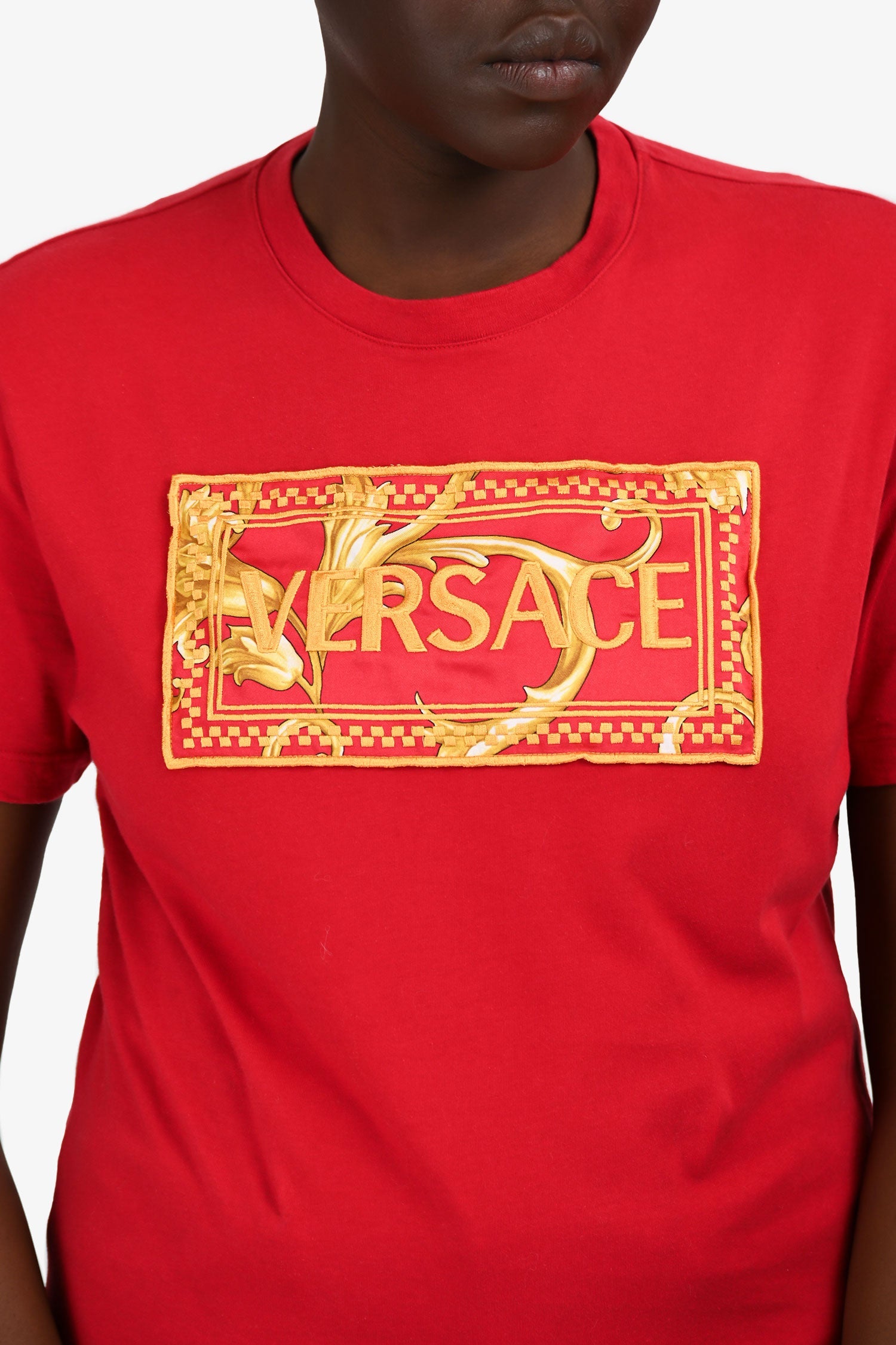 Versace Red Cotton Yellow Graphic T-Shirt Size M Mens