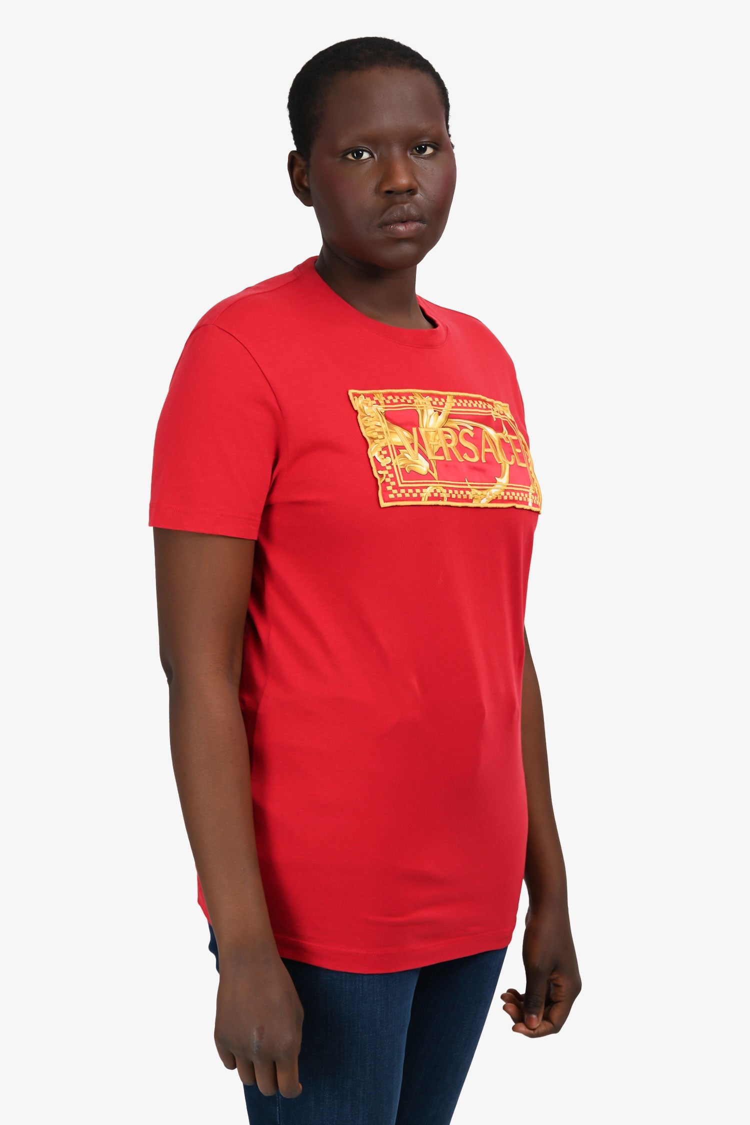 Versace Red Cotton Yellow Graphic T-Shirt Size M Mens