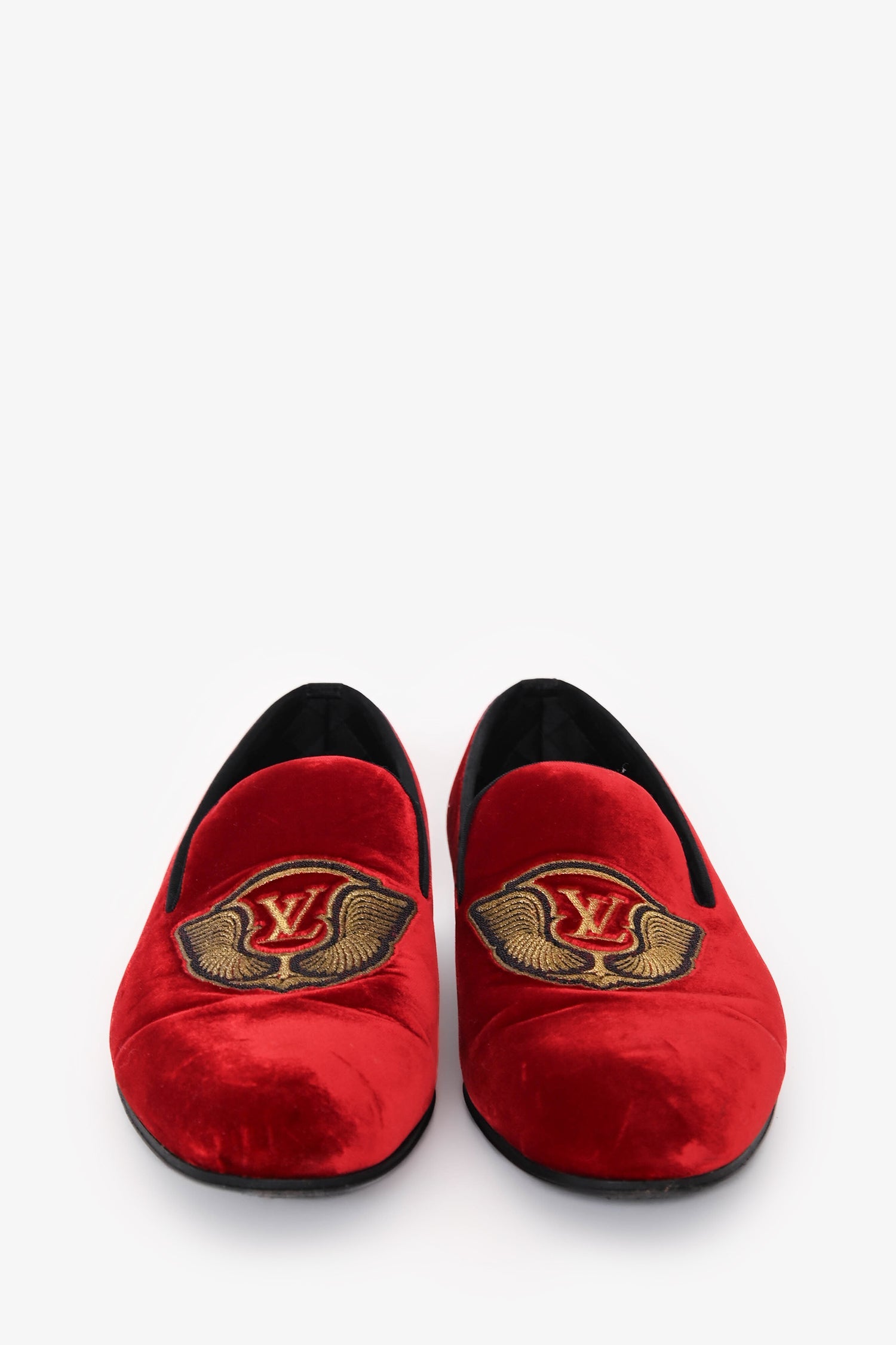 Louis Vuitton Red Velvet Slip-On 'Auteuil' Loafers Size 9 Mens