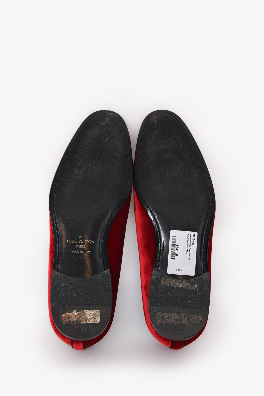 Louis Vuitton Red Velvet Slip-On 'Auteuil' Loafers Size 9 Mens