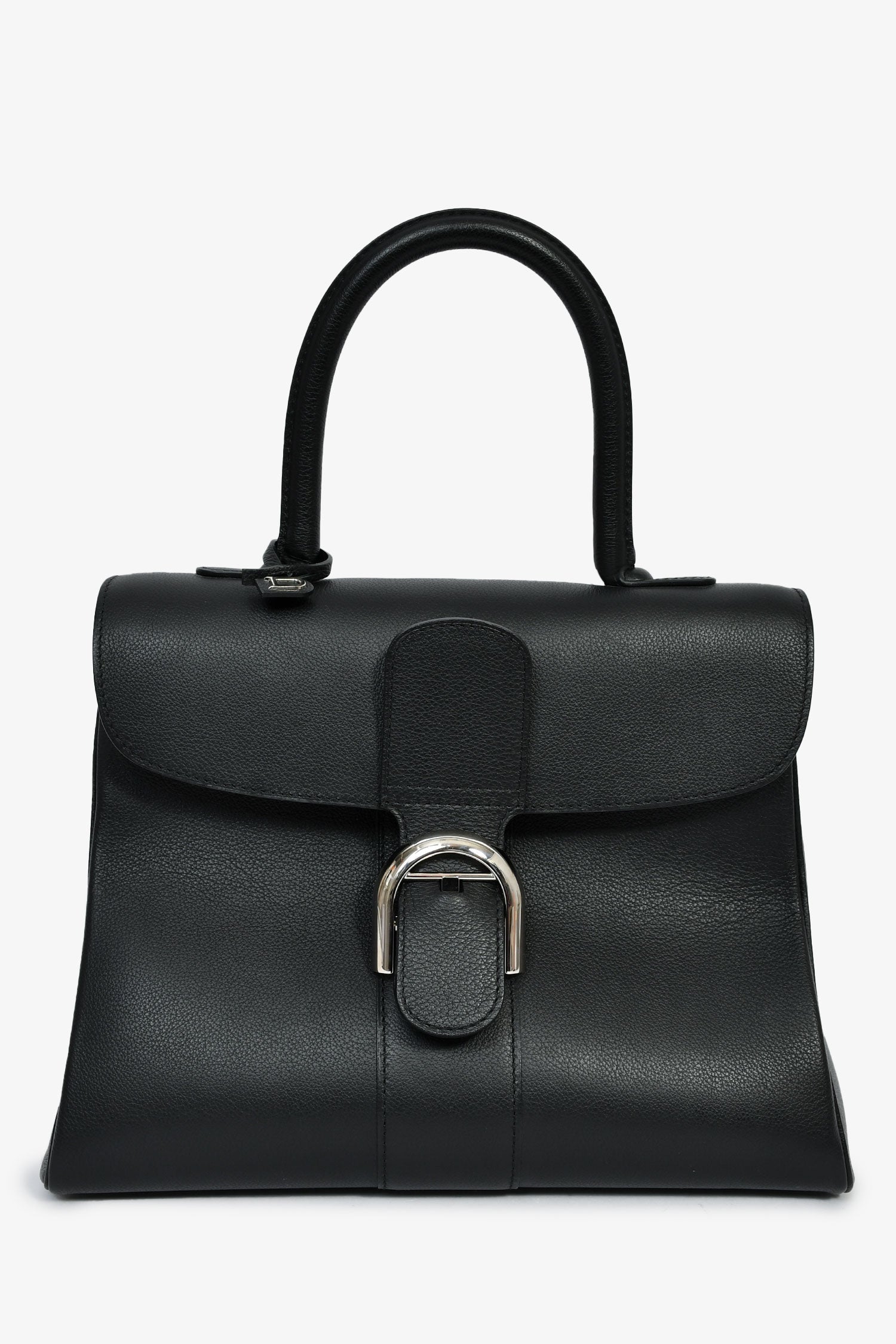 Delvaux Black Leather Brillant MM Top Handle Bag With Strap
