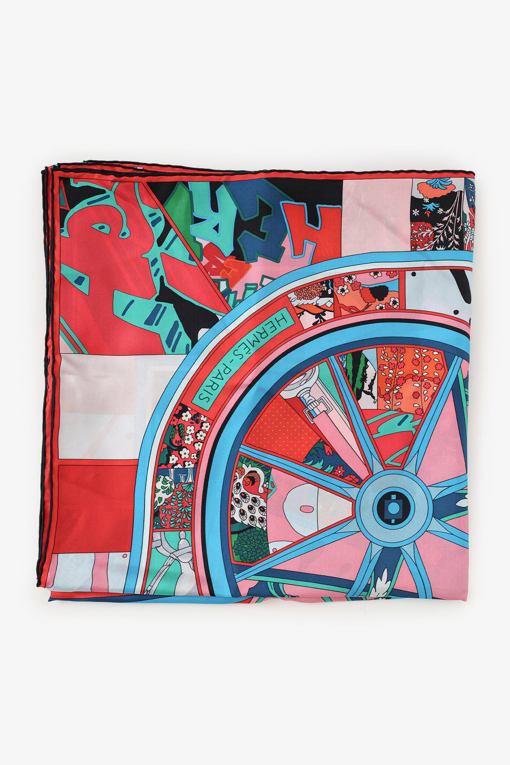 Hermès Teal/Red/Multi Silk 'Washington's Carriage' Scarf 140