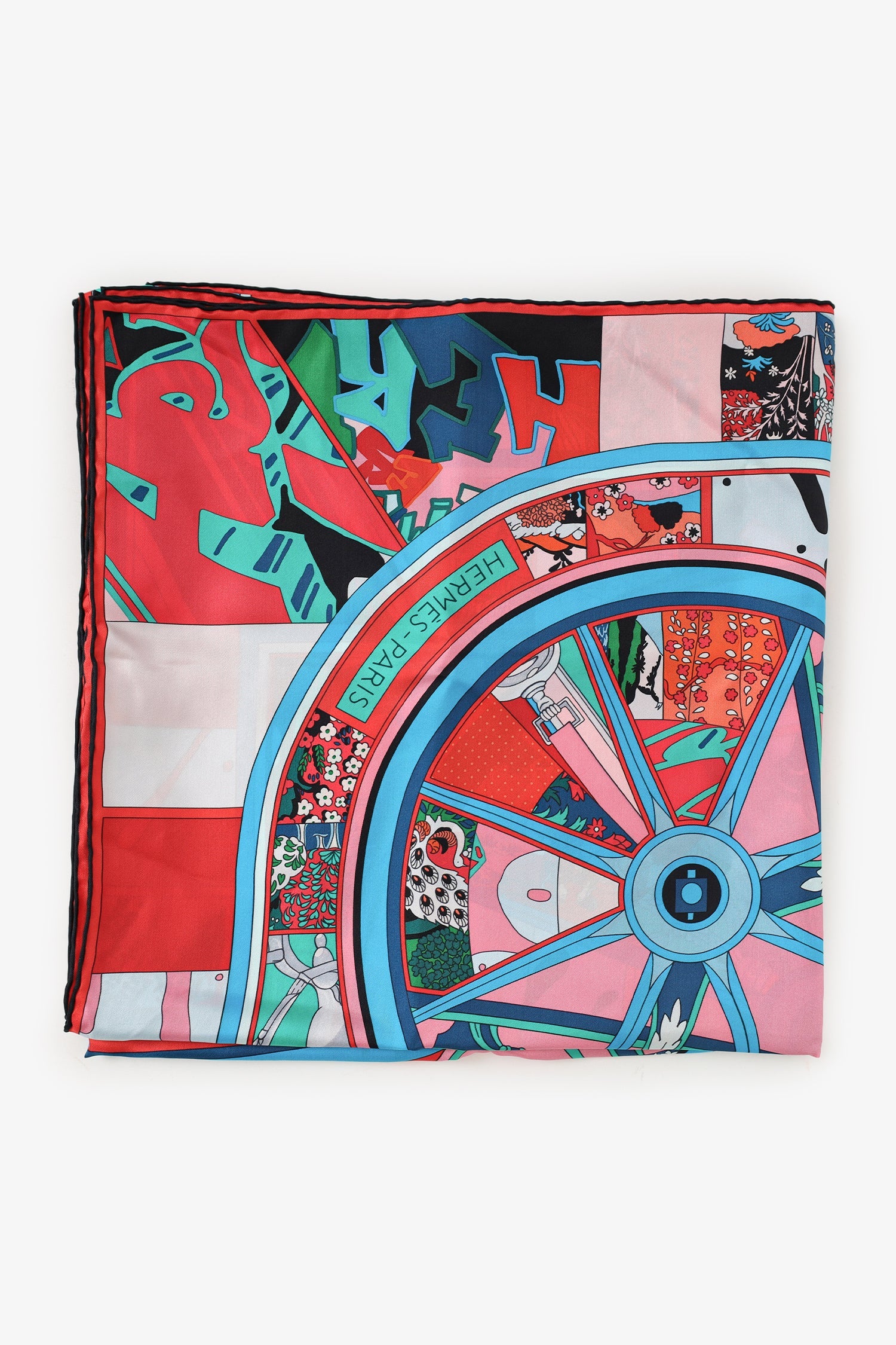 Hermès Teal/Red/Multi Silk 'Washington's Carriage' Scarf 140