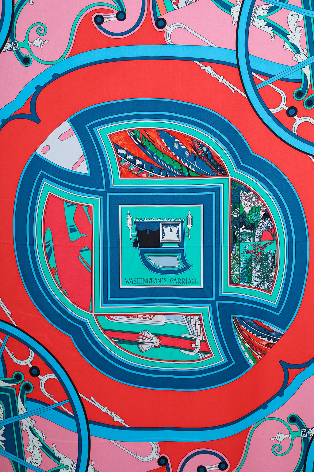 Hermès Teal/Red/Multi Silk 'Washington's Carriage' Scarf 140