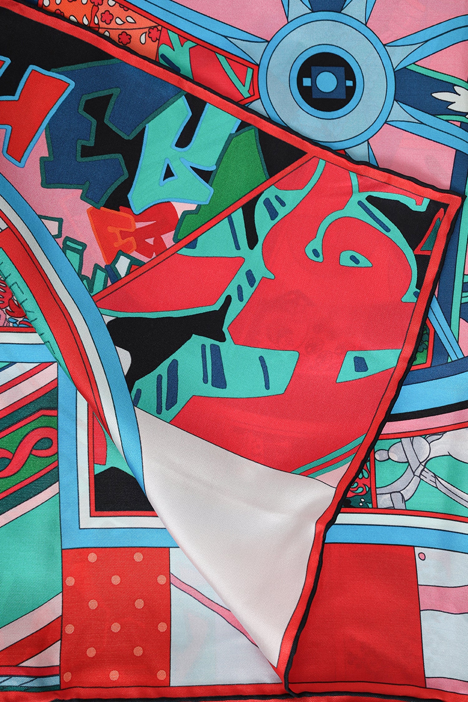 Hermès Teal/Red/Multi Silk 'Washington's Carriage' Scarf 140