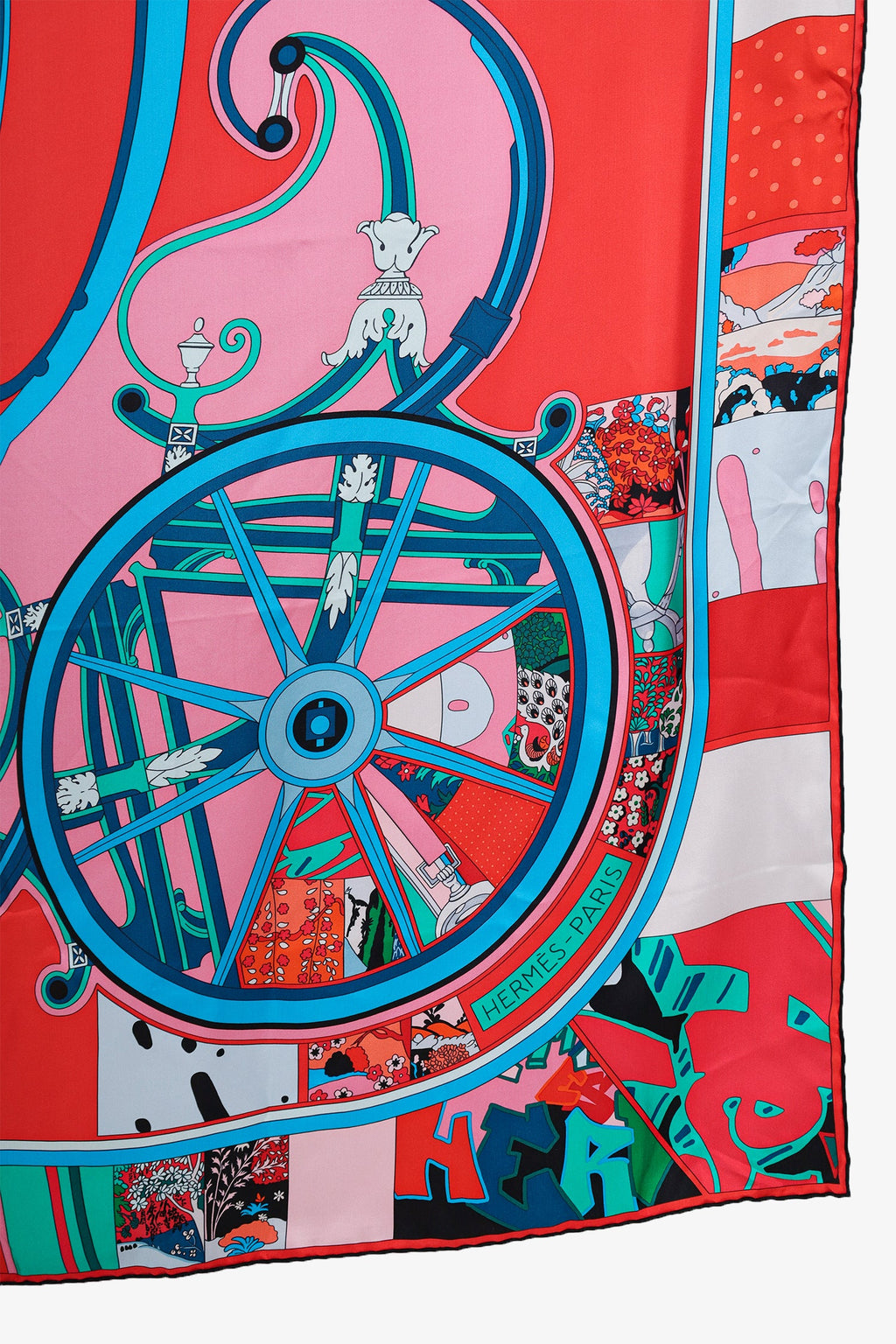 Hermès Teal/Red/Multi Silk 'Washington's Carriage' Scarf 140