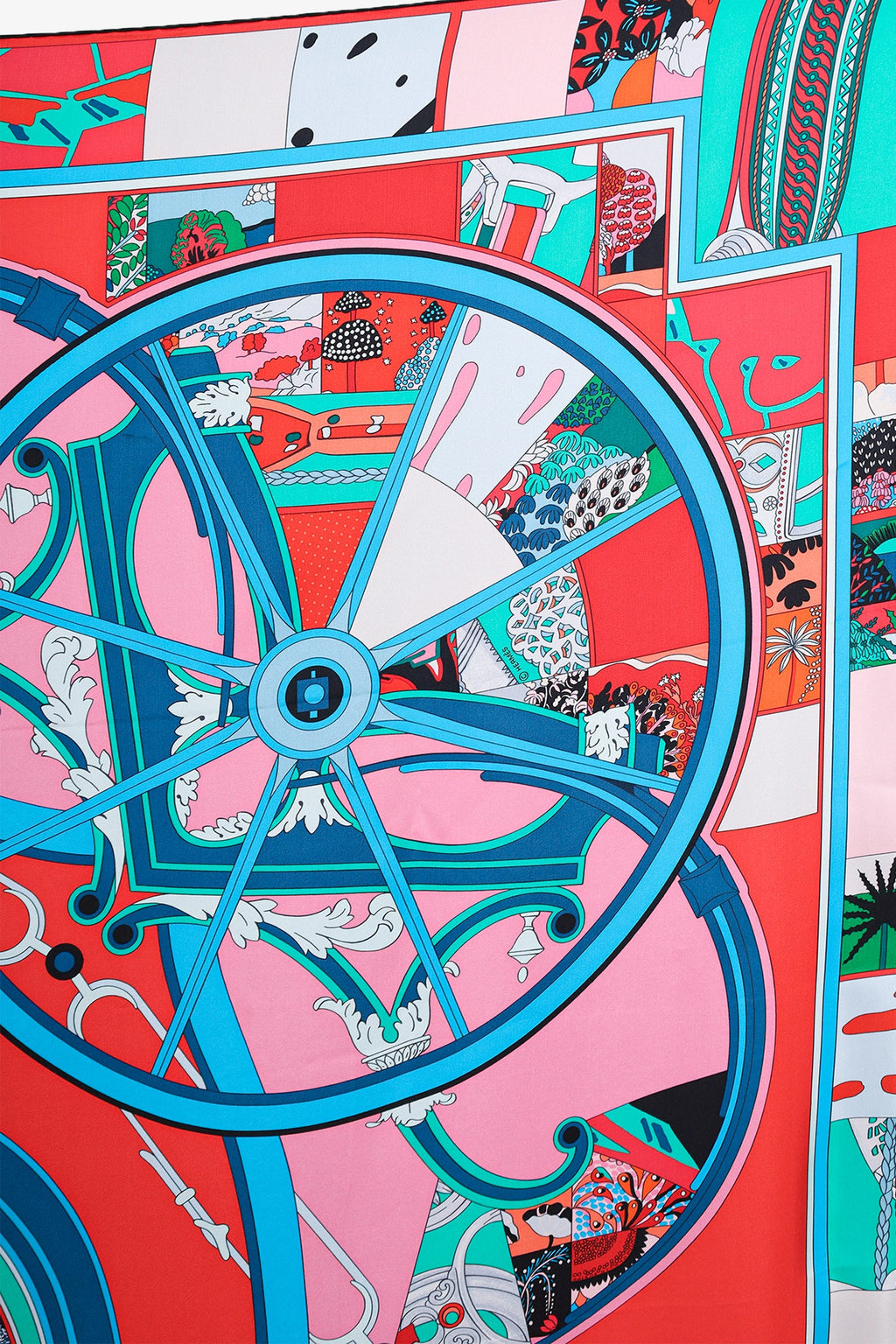 Hermès Teal/Red/Multi Silk 'Washington's Carriage' Scarf 140
