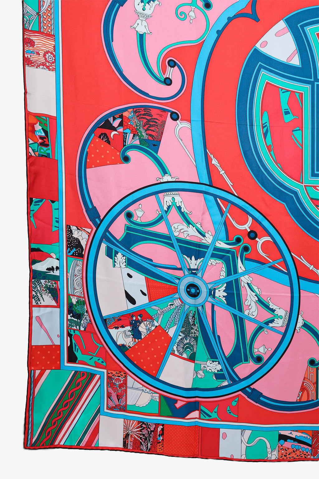 Hermès Teal/Red/Multi Silk 'Washington's Carriage' Scarf 140