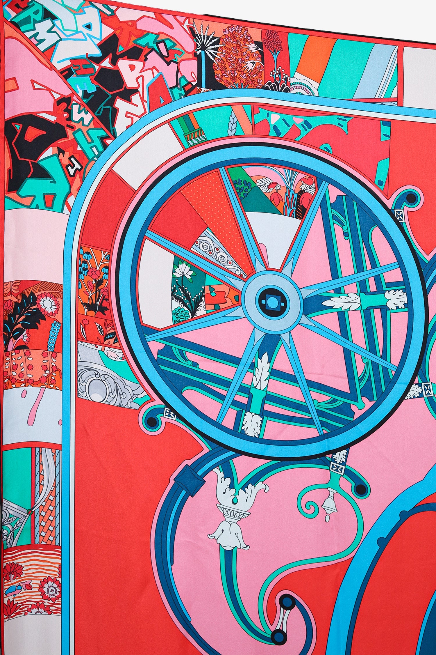 Hermès Teal/Red/Multi Silk 'Washington's Carriage' Scarf 140