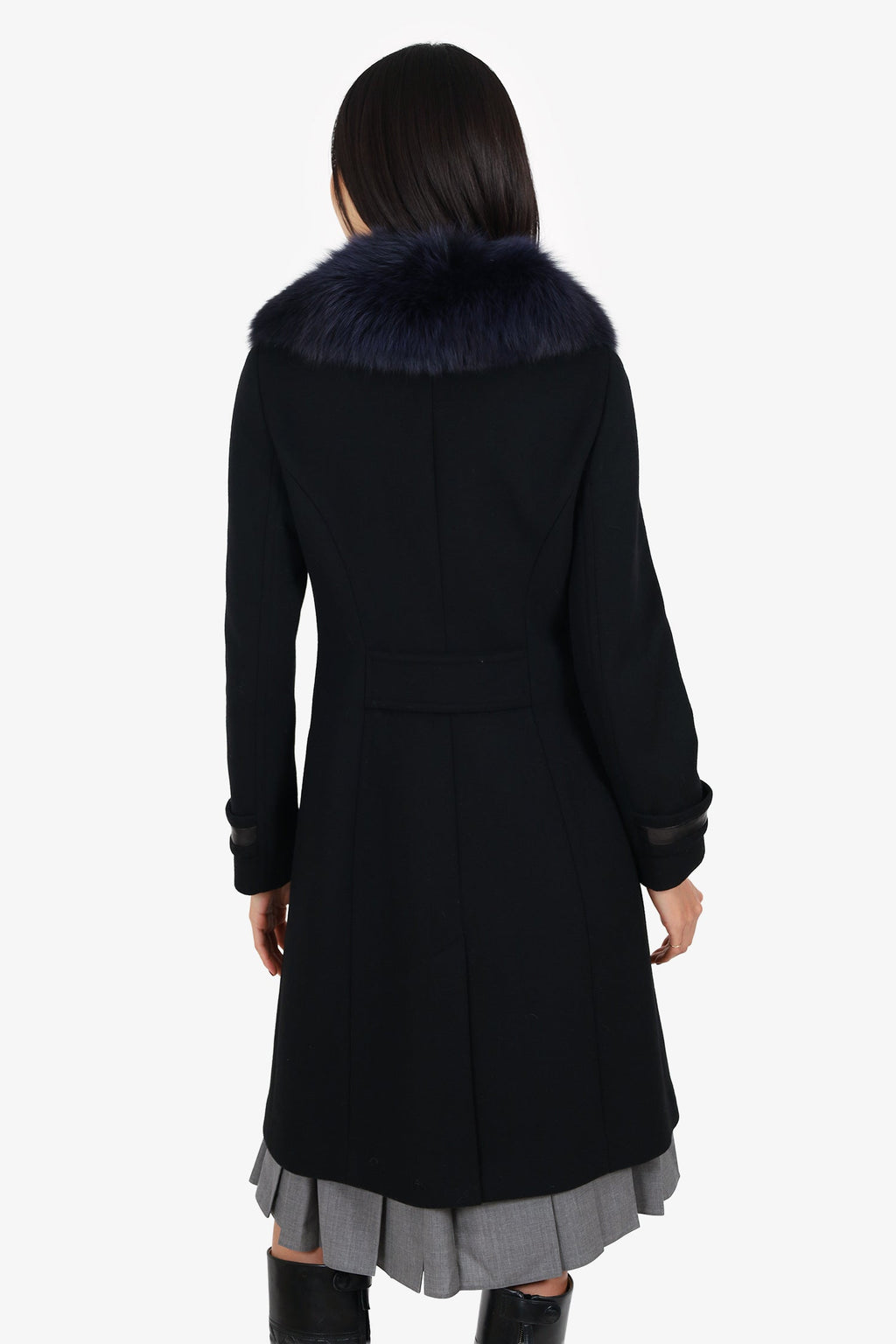 Soia & Kyo Black Fur Trimmed Double-Breasted Long Coat Size XS