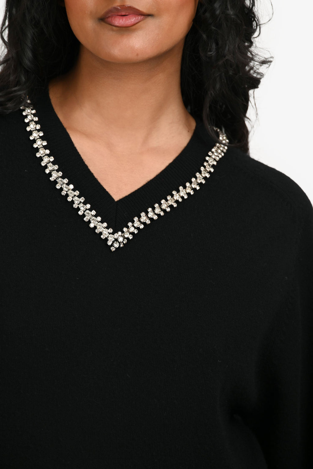 Maje Black Wool/Cashmere Crystal Trim V-Neck Sweater Size 0