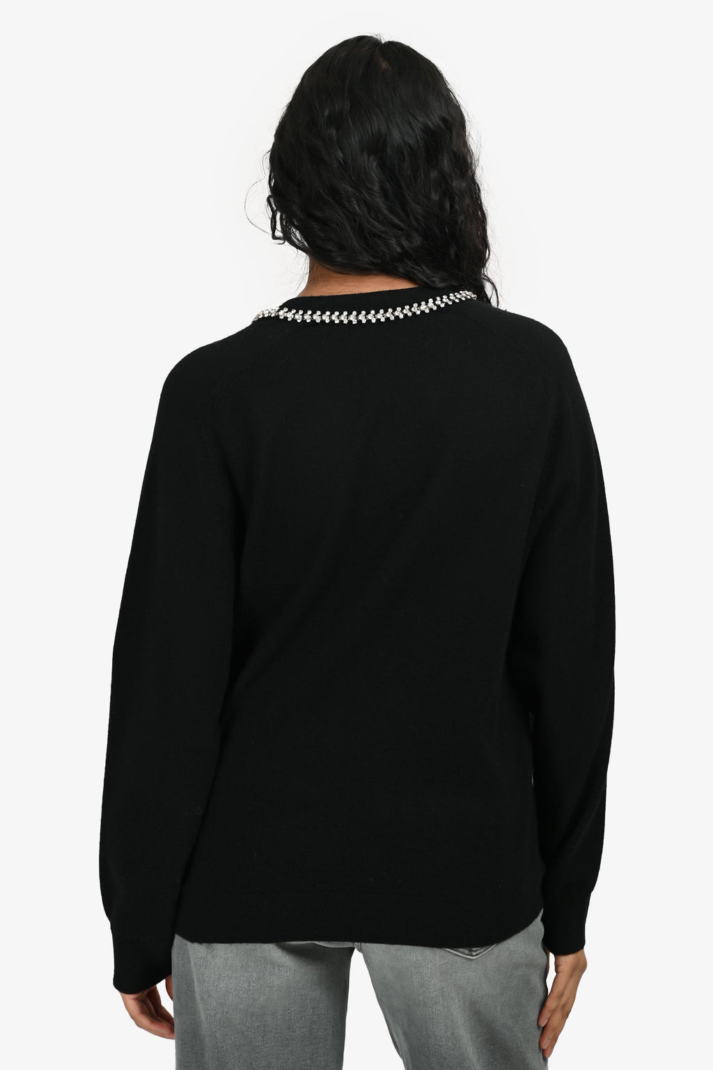 Maje Black Wool/Cashmere Crystal Trim V-Neck Sweater Size 0