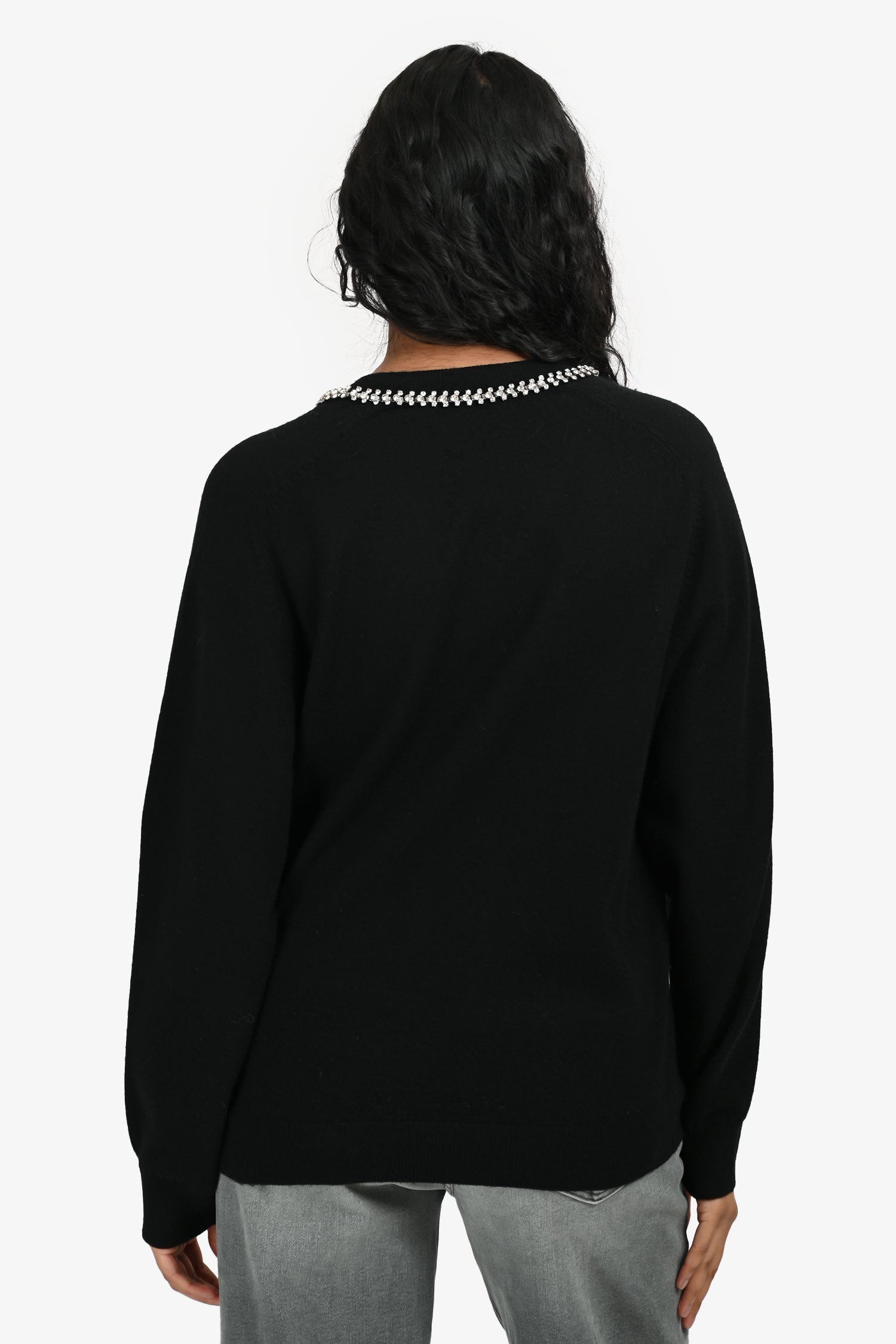 Maje Black Wool/Cashmere Crystal Trim V-Neck Sweater Size 0