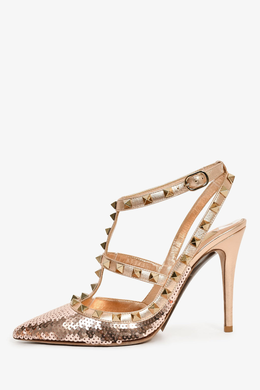 Valentino Rose Gold Sequin Rockstud Heels Size 37