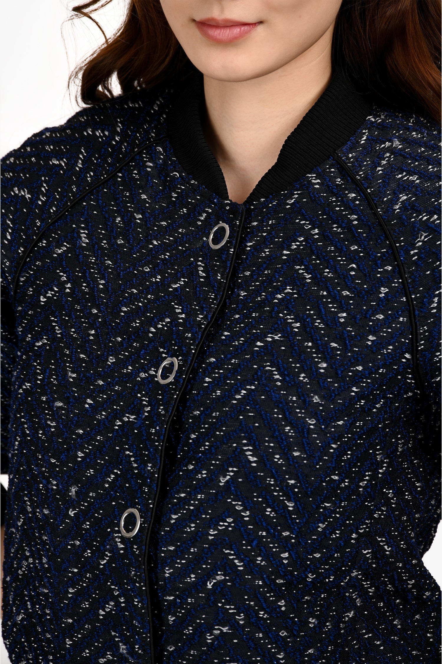 3.1 Phillip Lim Blue/Black Tweed Scrunched Sleeve Buttoned Jacket Size 0