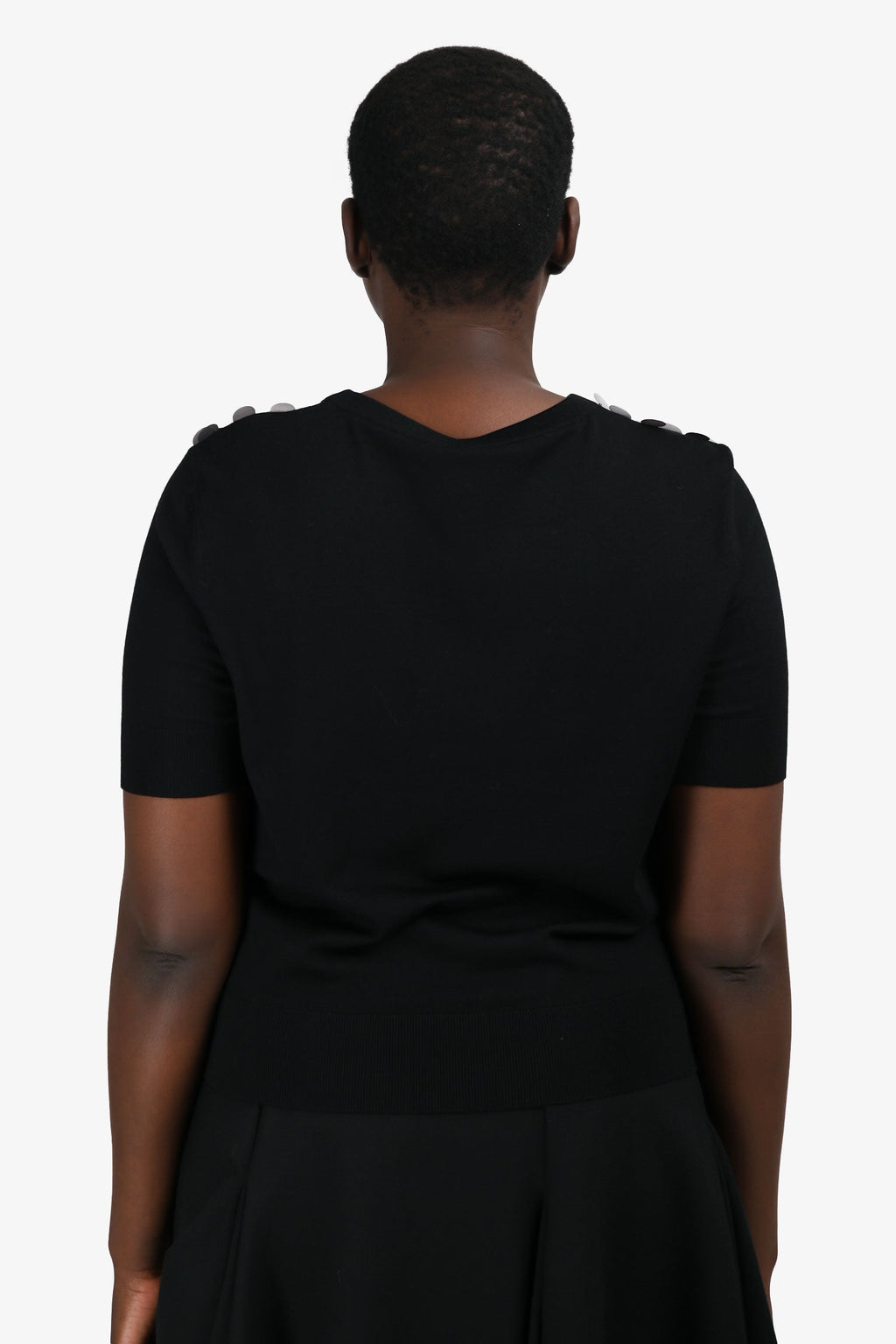 Akris Punto Black Virgin Wool Short Sleeve Large Sequin Sweater Size 10