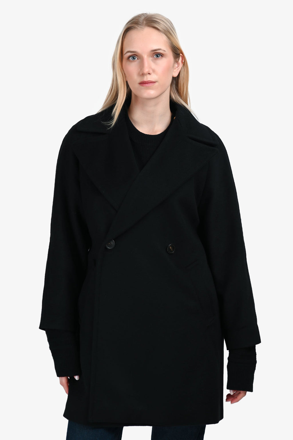 Weekend Max Mara Black Wool Double Breasted Belted Coat Size 2