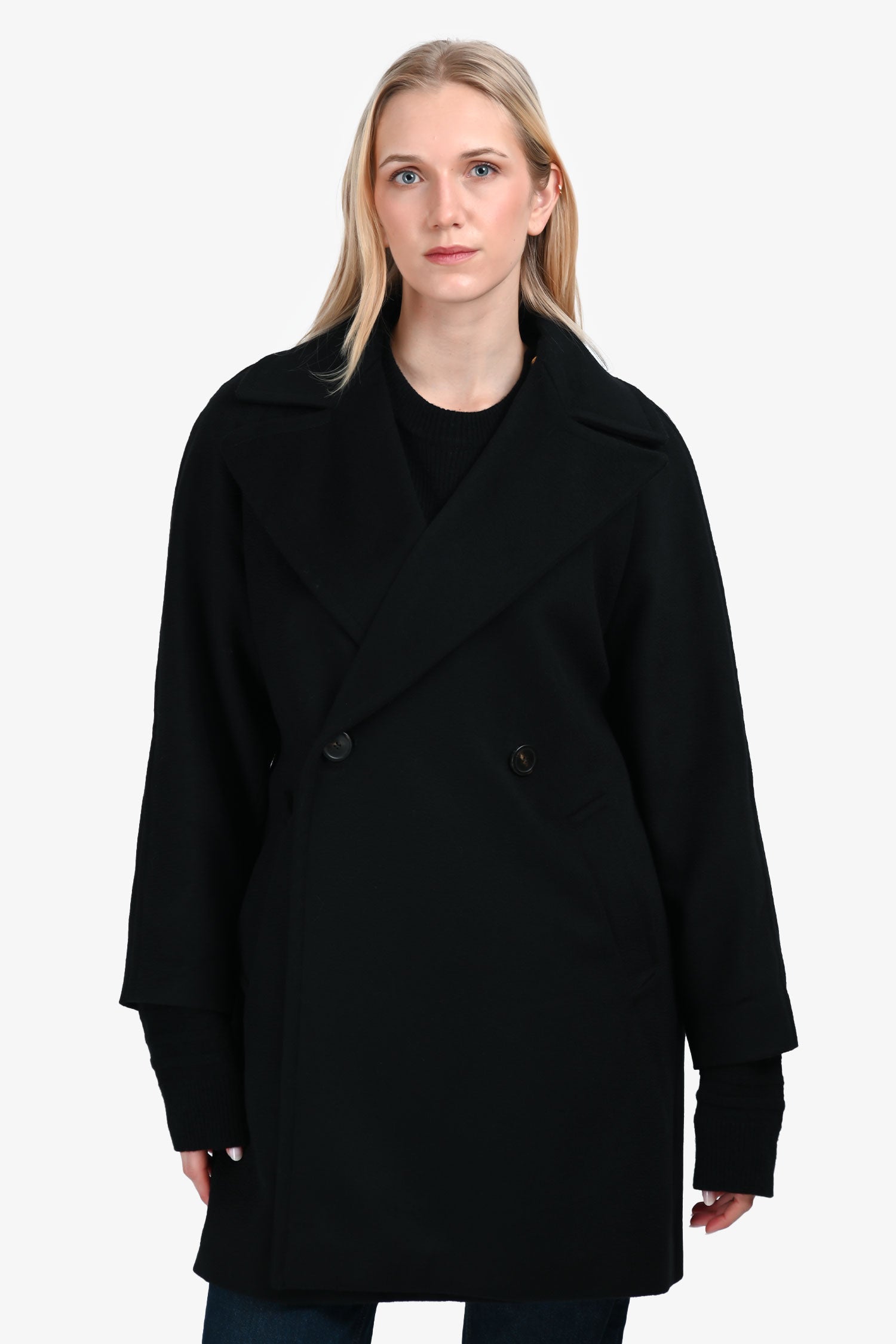 Weekend Max Mara Black Wool Double Breasted Belted Coat Size 2