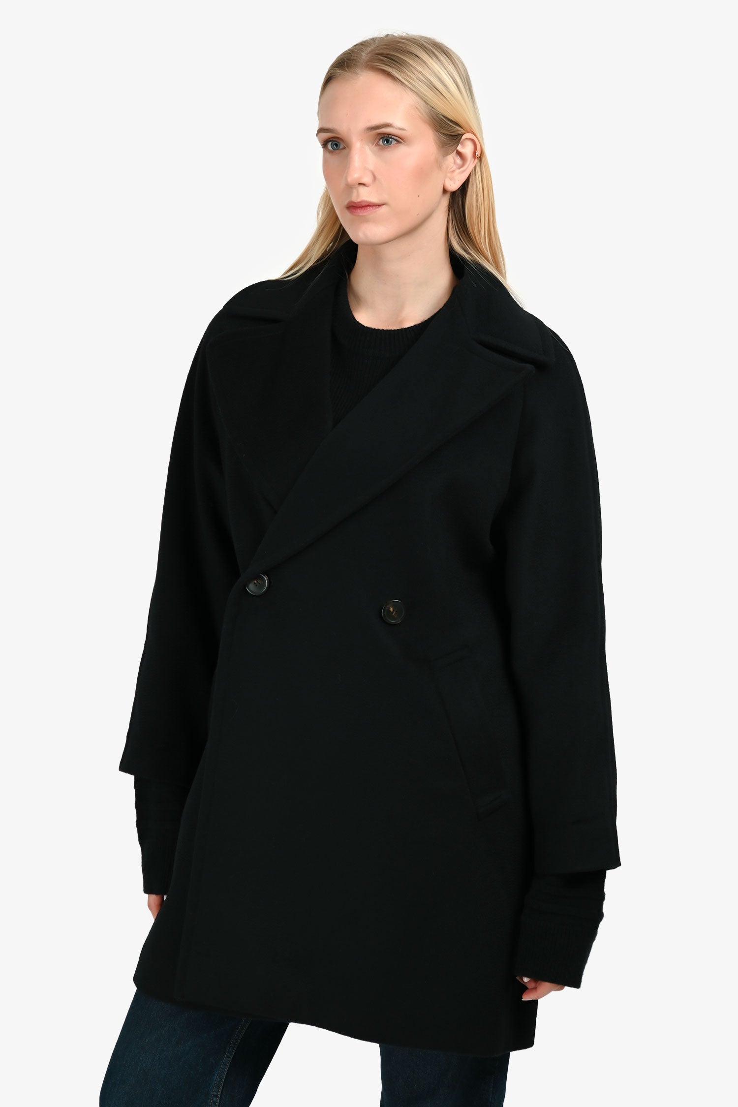 Weekend Max Mara Black Wool Double Breasted Belted Coat Size 2